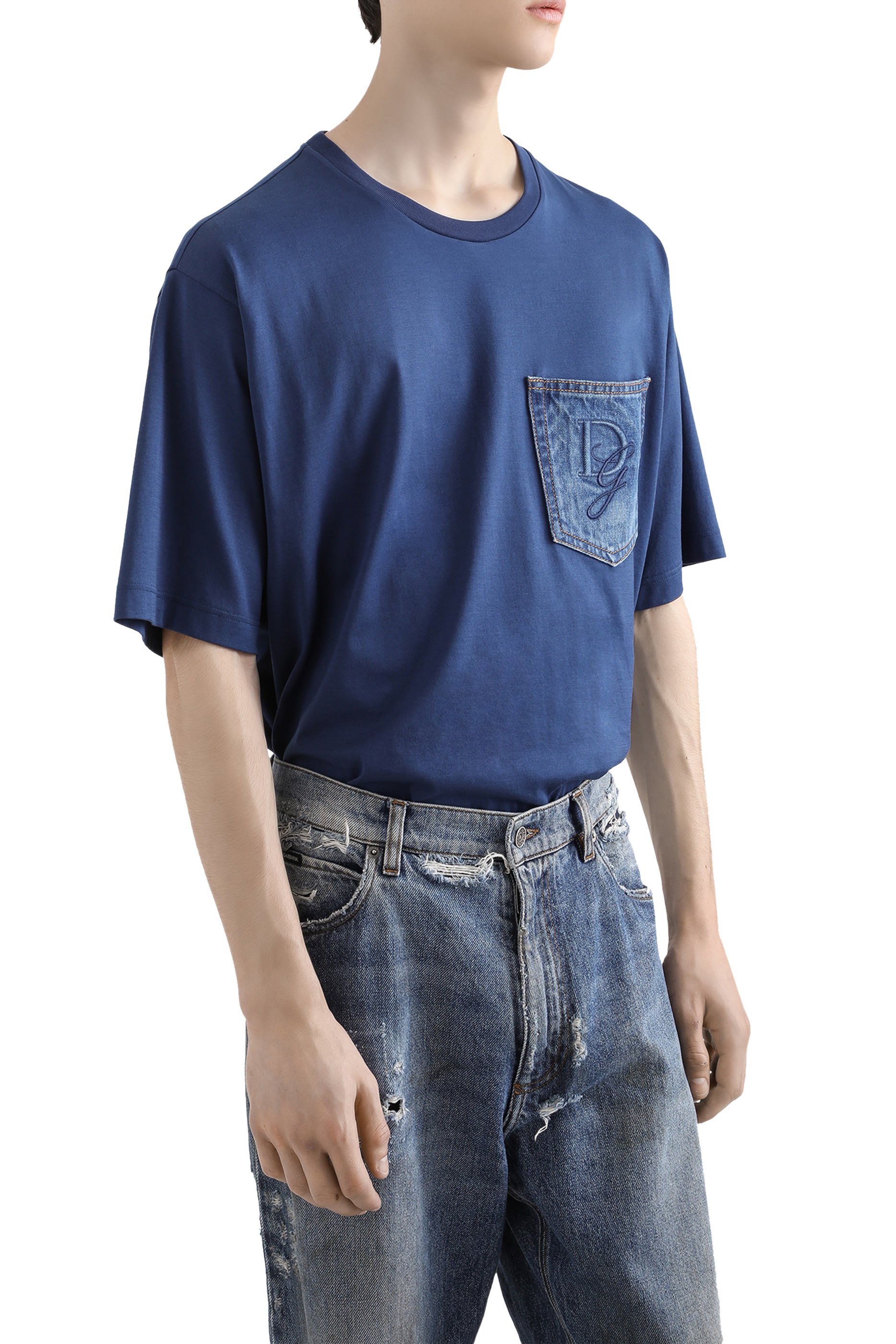 Breast Pocket & Logo Embroidery Cotton T-shirt