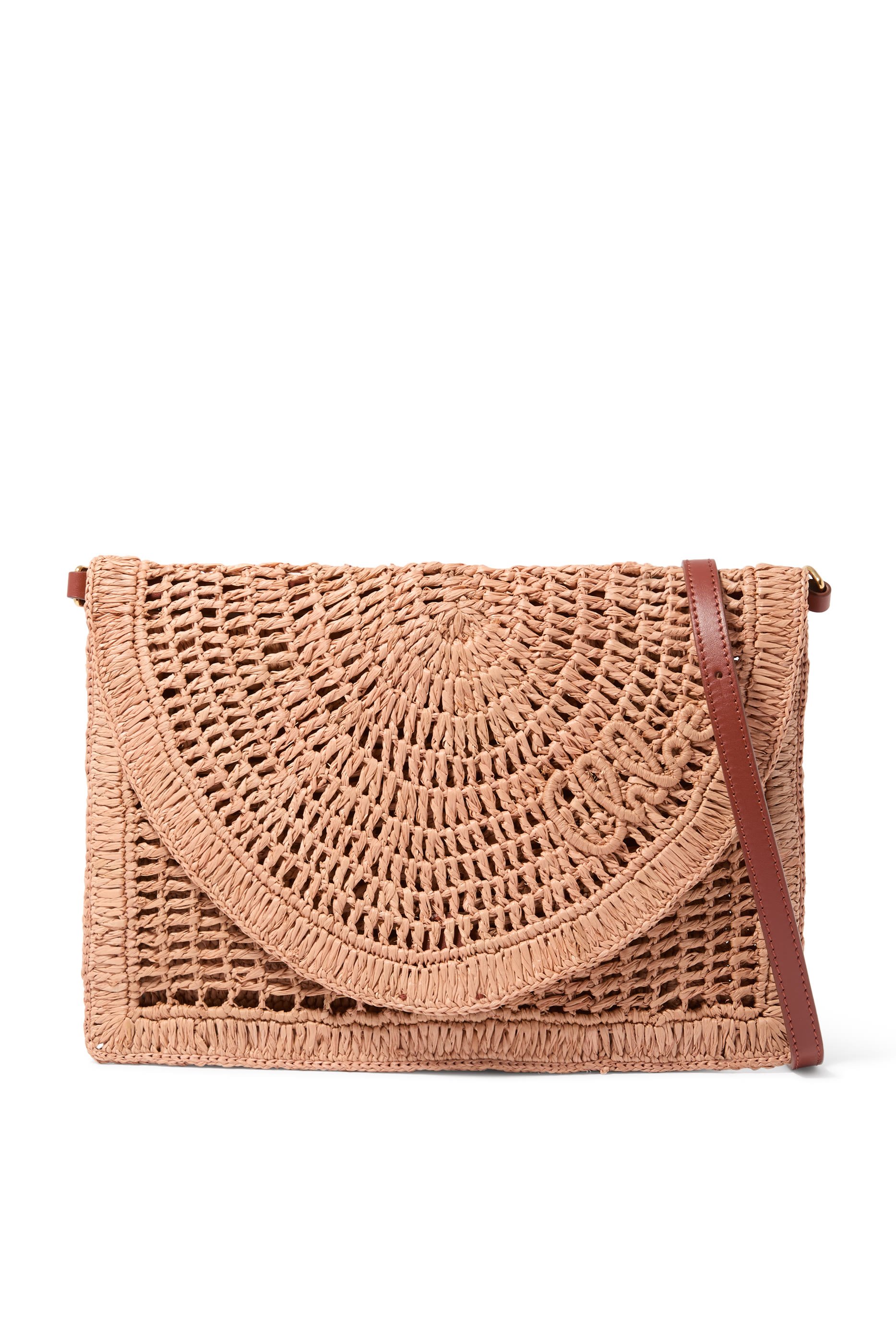Summer Banana Flat Pouch with Strap in Raffia