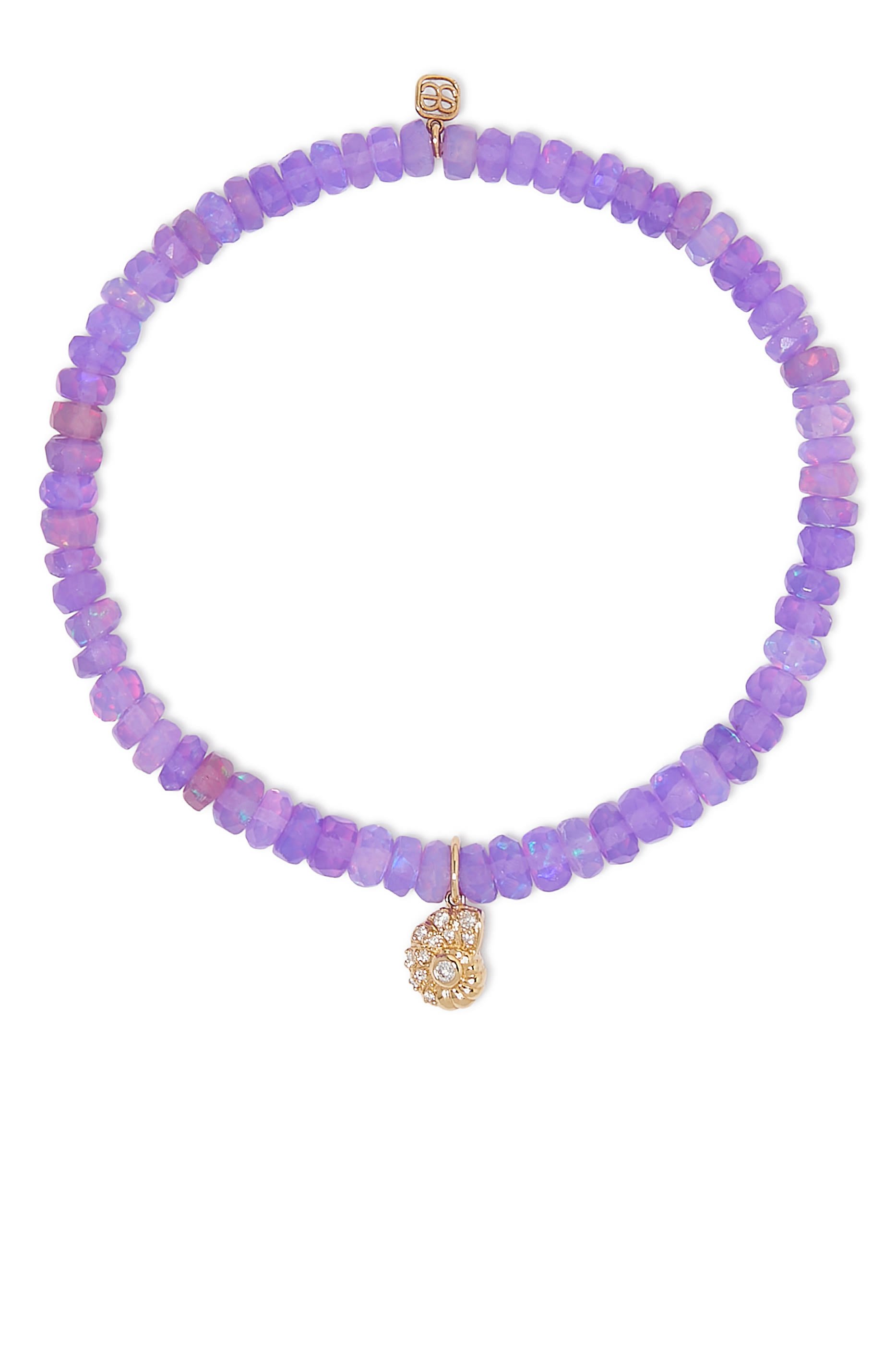 Nautilus Charm Rondelle Bracelet, 14k Yellow Gold & Diamonds, Ethiopian Opal
