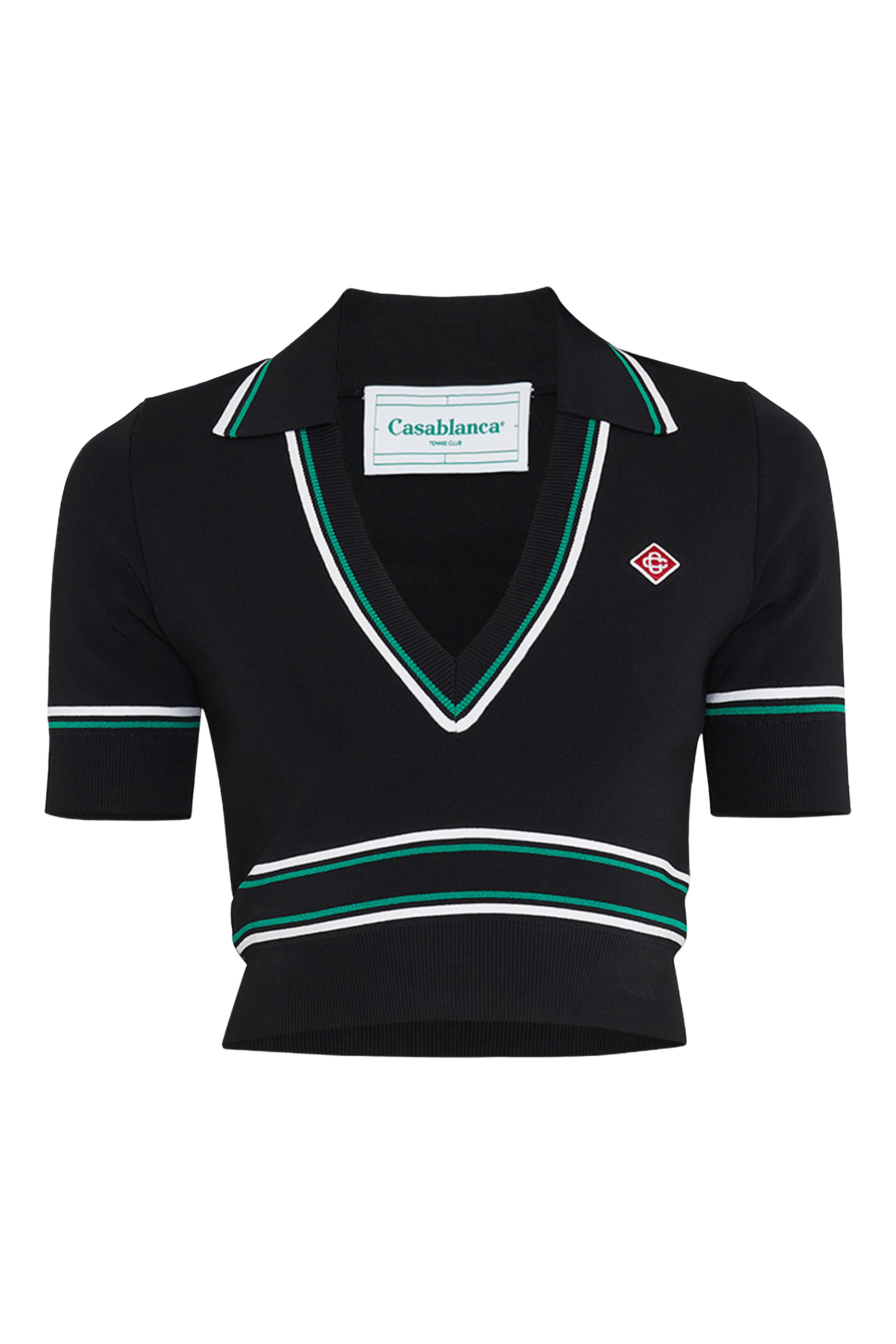 Striped Short-Sleeve Crop Polo Shirt