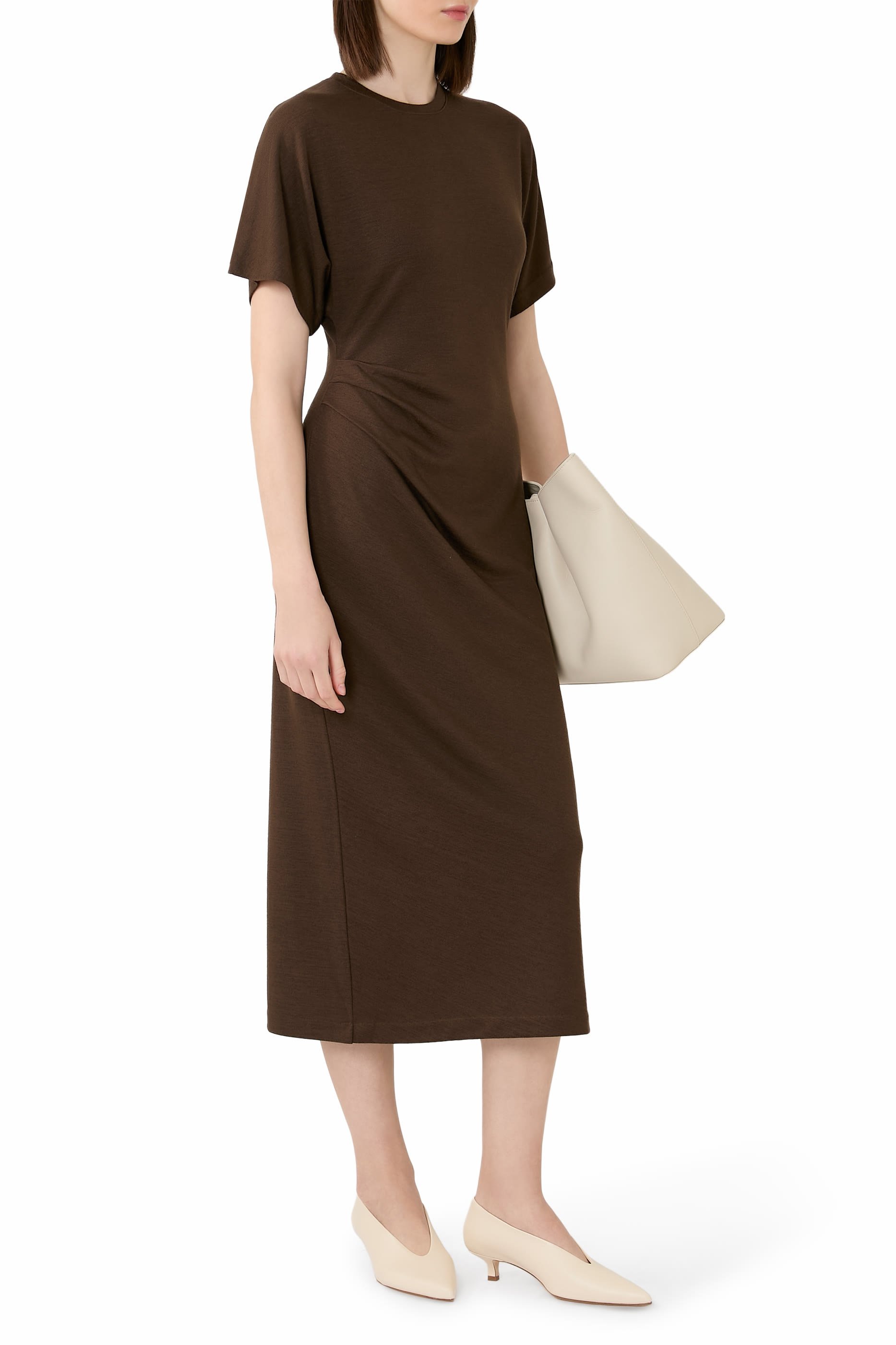 Ruched-Side Knit Short-Sleeve Dress