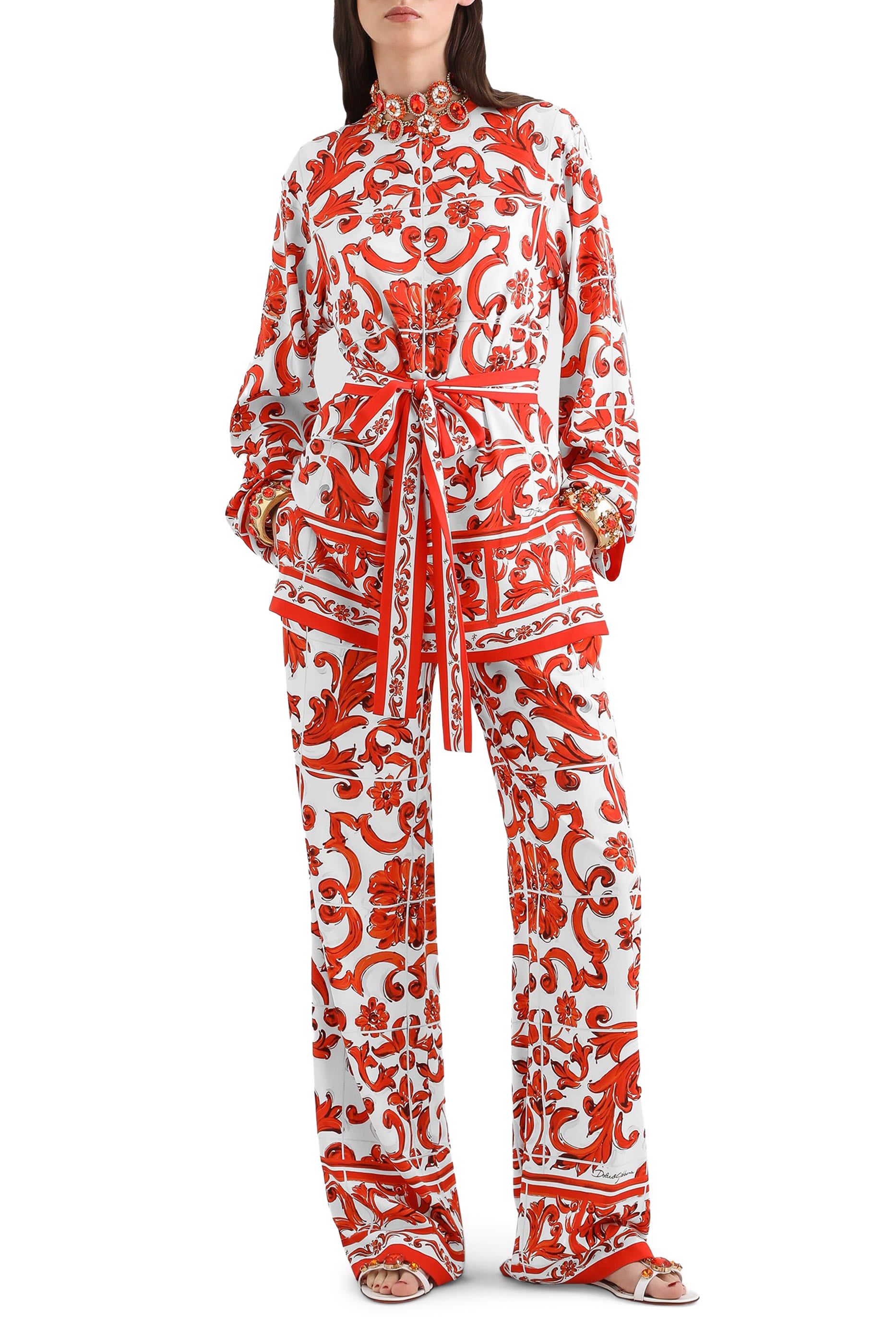 Majolica-Print Charmeuse Shirt
