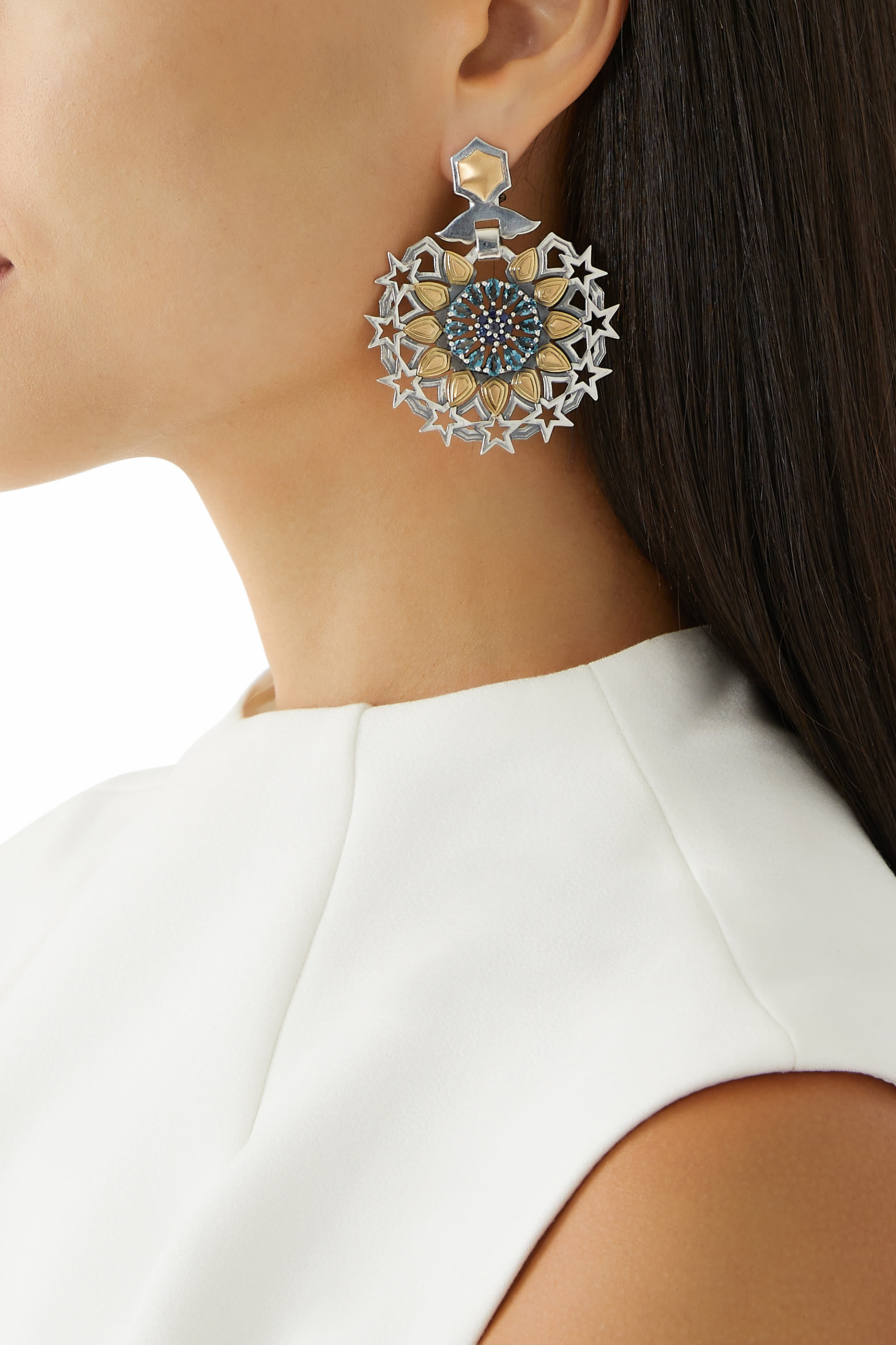 Barsbay Earrings,  18K Gold with Sterling Silver, Rubies & Amethyst