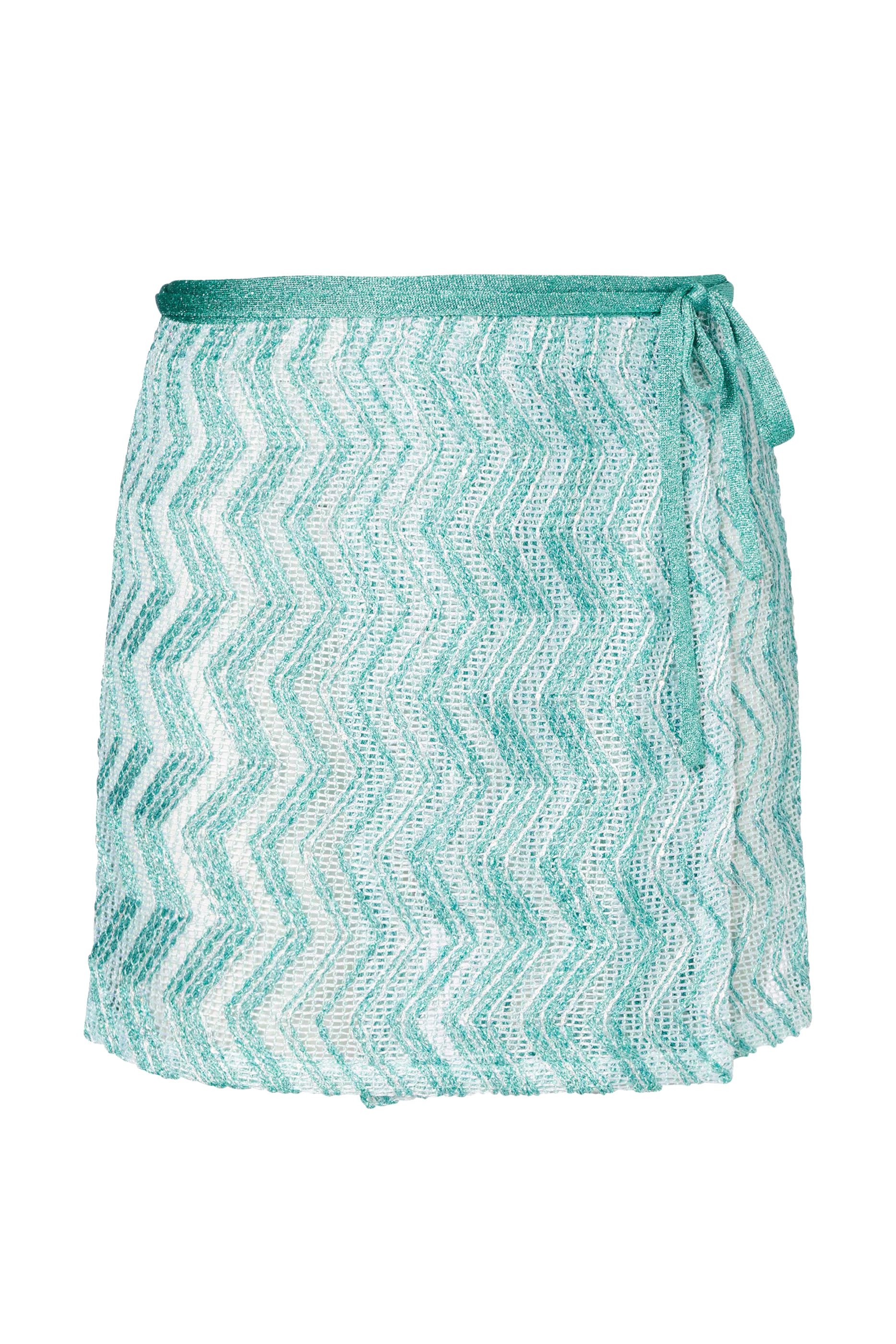  Zigzag Mesh Pareo Mini Skirt with Sequins
