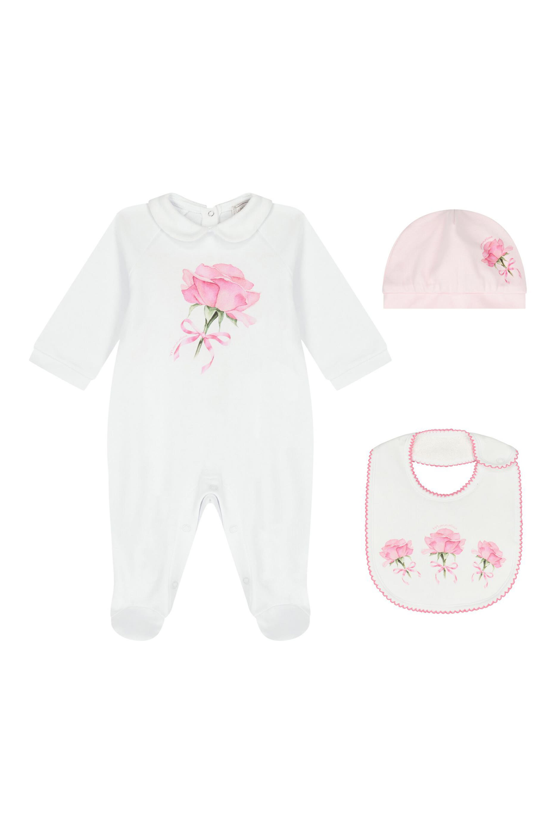 Kids Rose Print Cotton Bodysuit, Set of 3