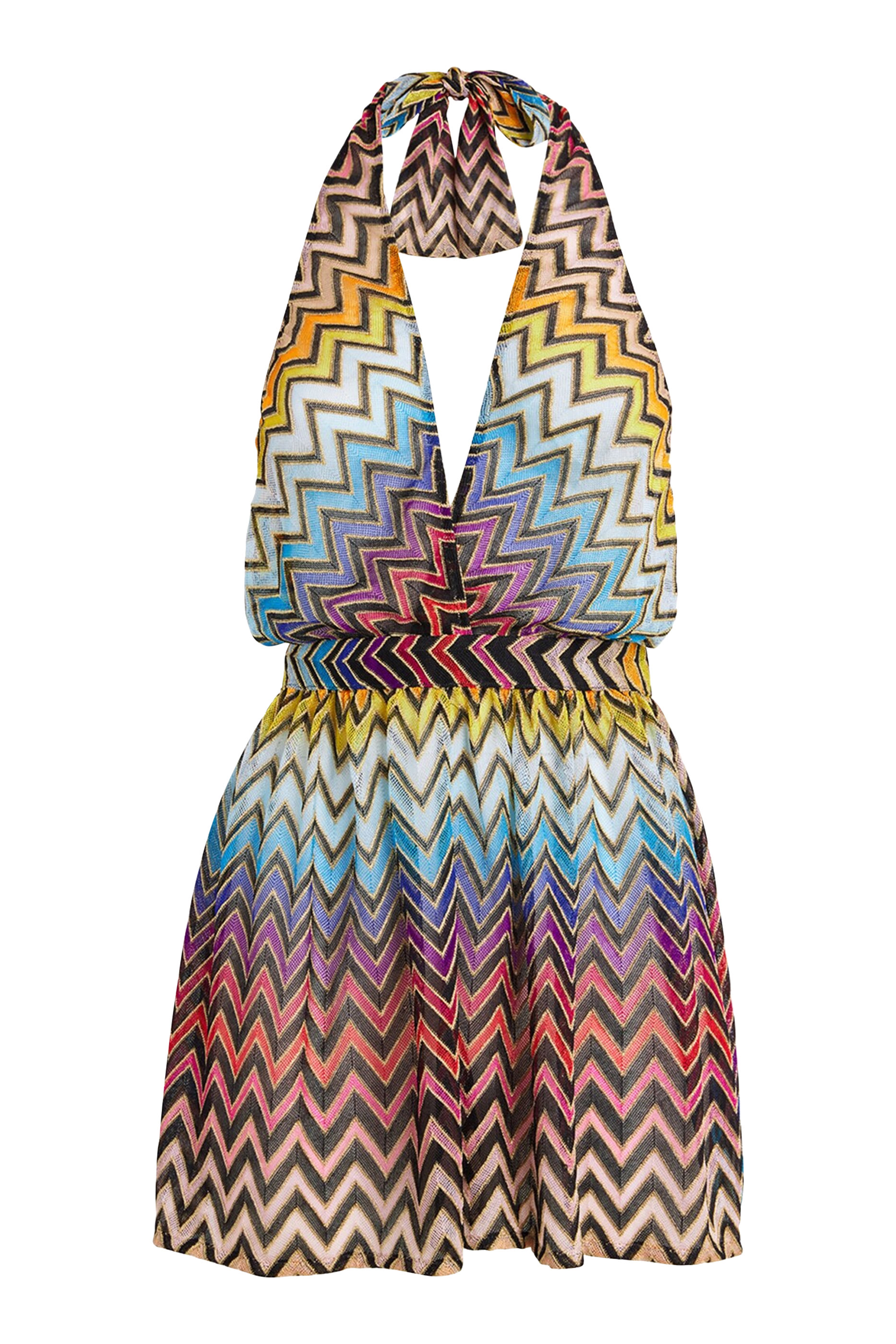 Zigzag Short Jumpsuit in Viscose Blend Lam&eacute; with V-Neck