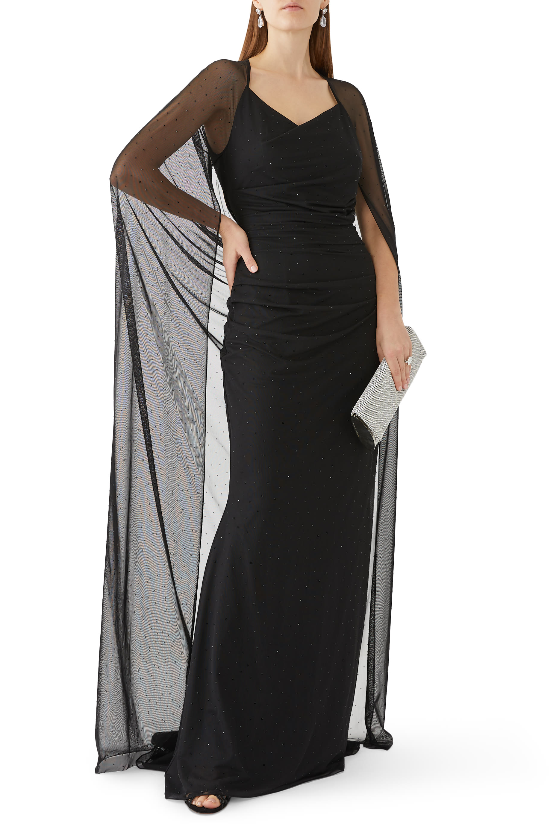 Cape Sleeve Long Evening Dress