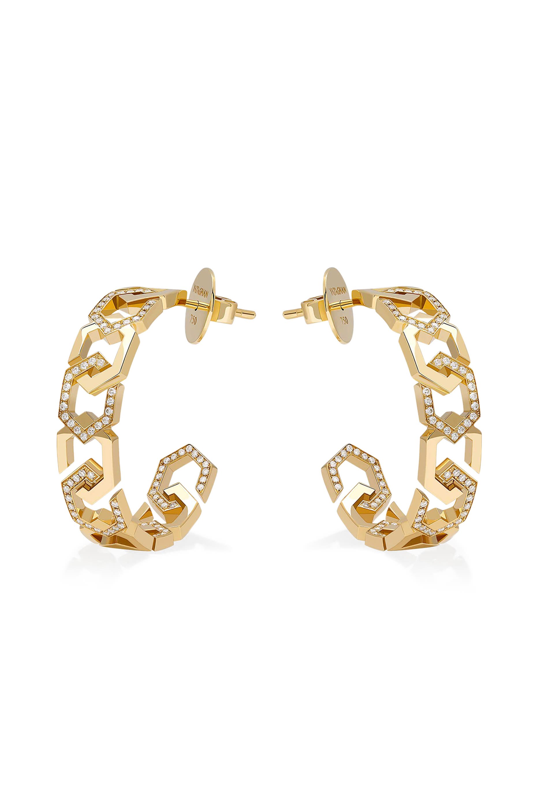 Infinity Medium Wide Hoops, 18k Yellow Gold & Diamonds