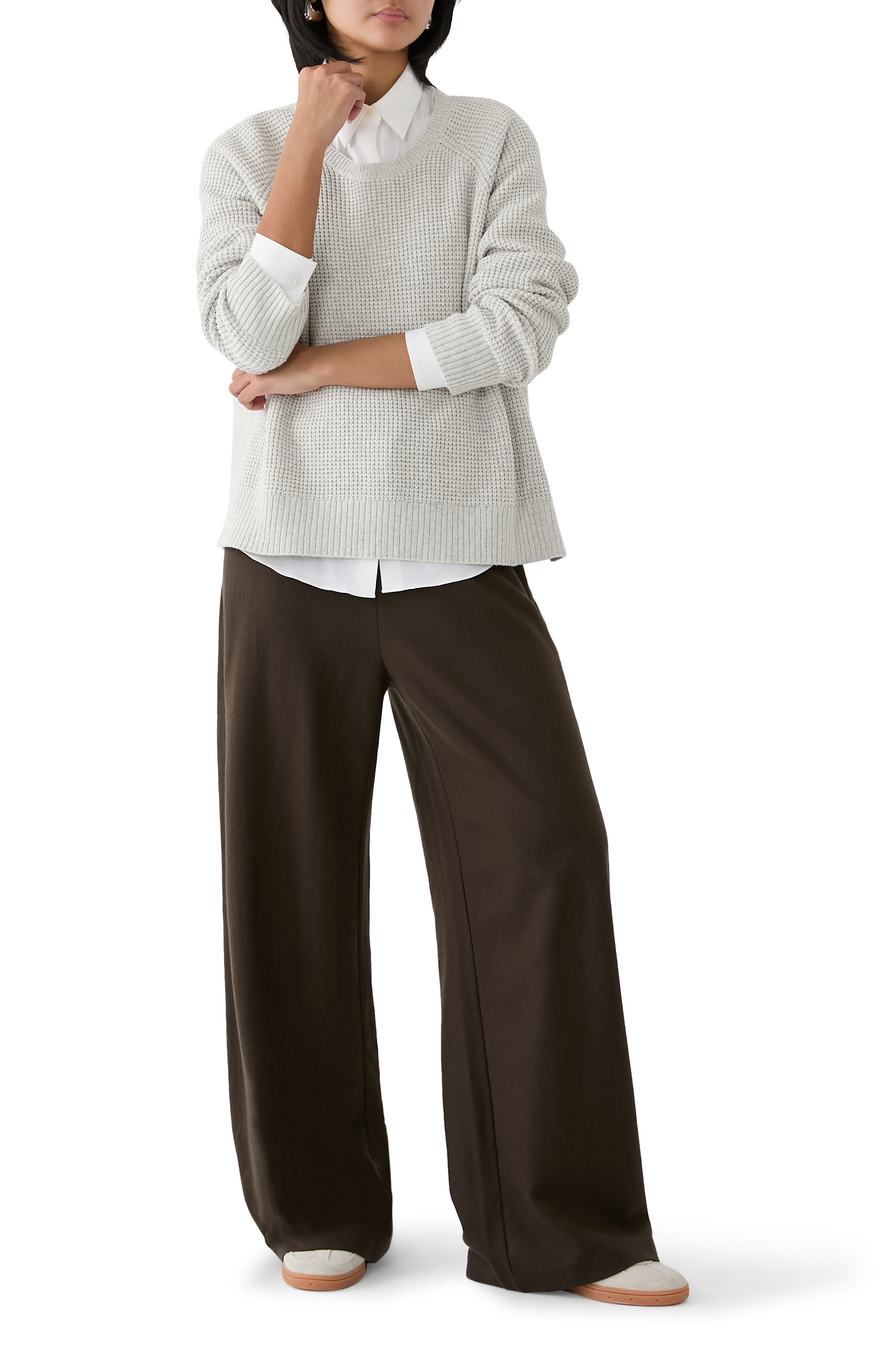 Felted Wool Jersey Wide-Leg Long Pants