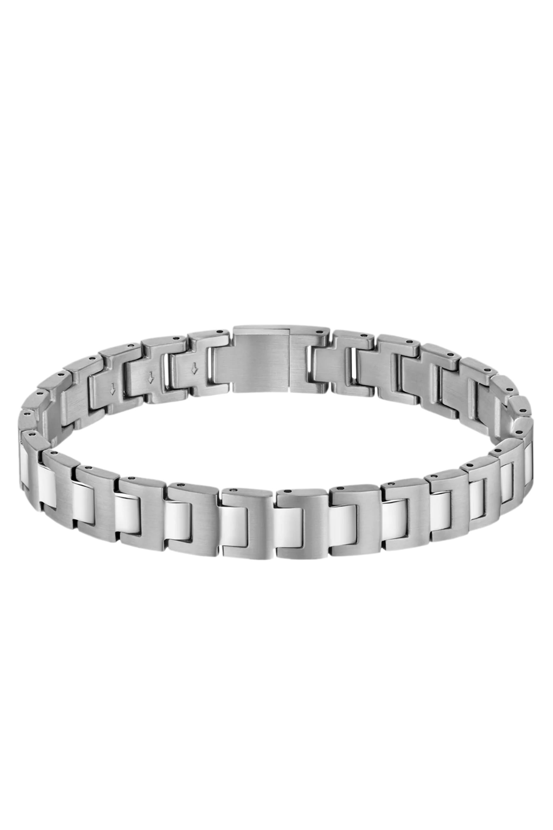  Silver-Tone Link Cuff with Logo Closure