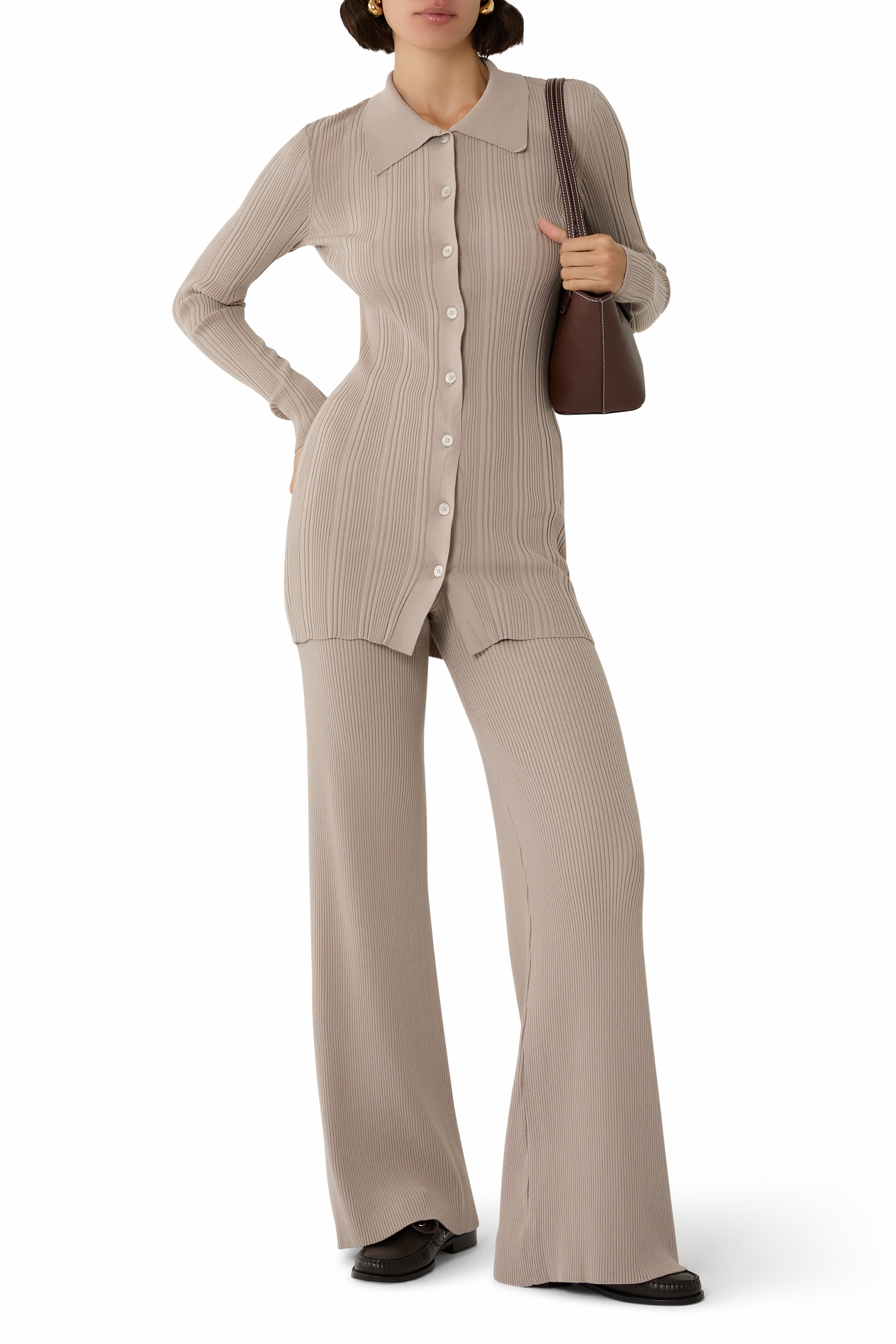 Ribbed Knit Straight Trousers