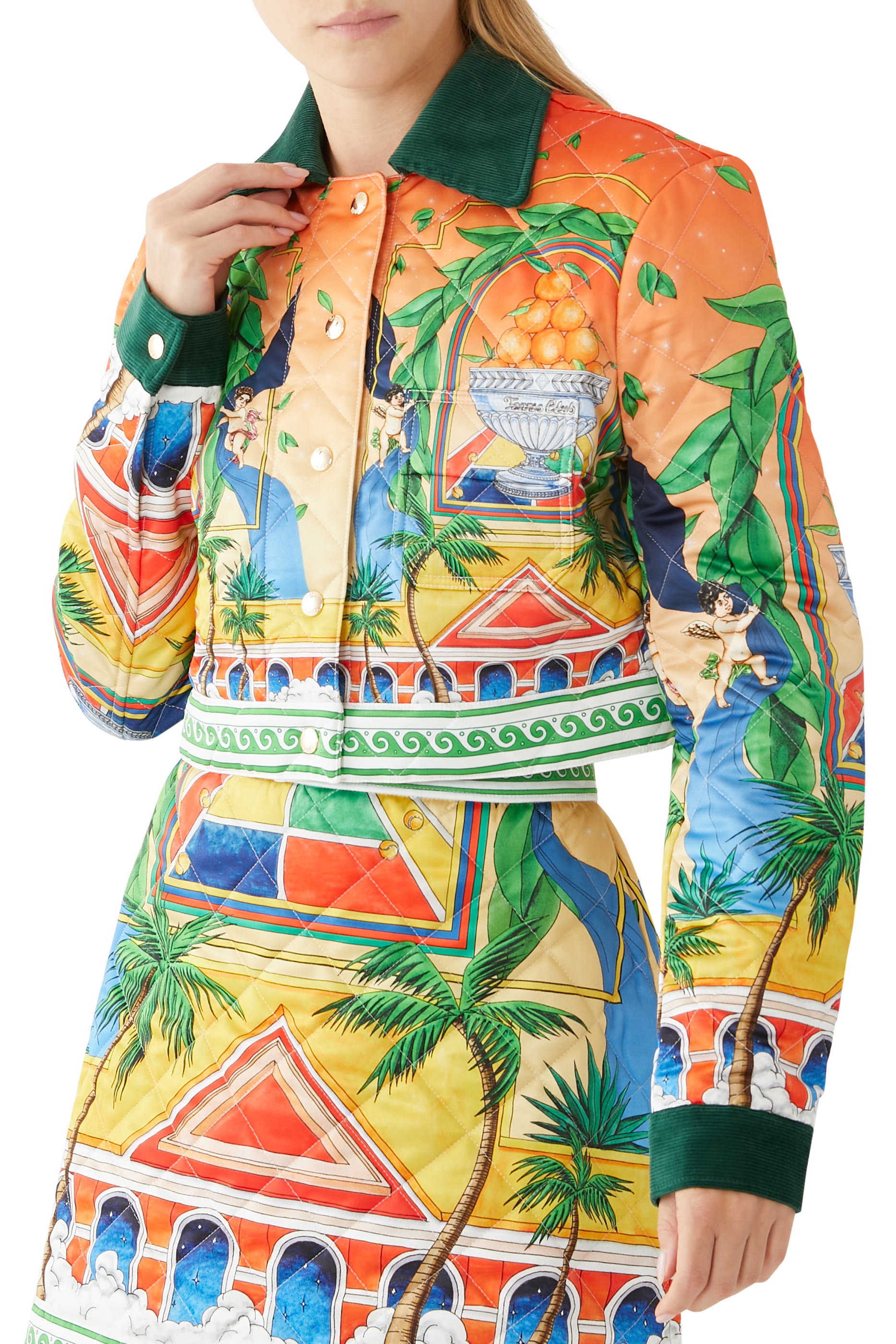 Printed Quilted Cropped Jacket