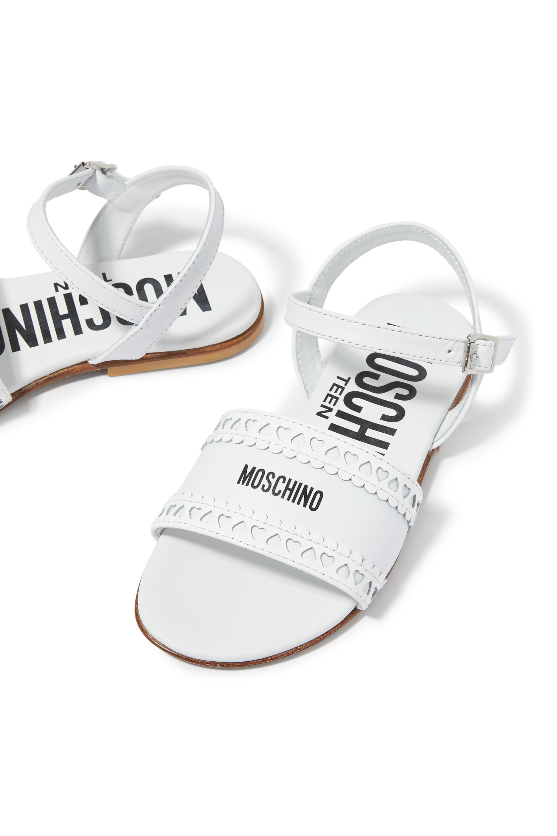 Kids Logo & Heart Details Leather Sandals