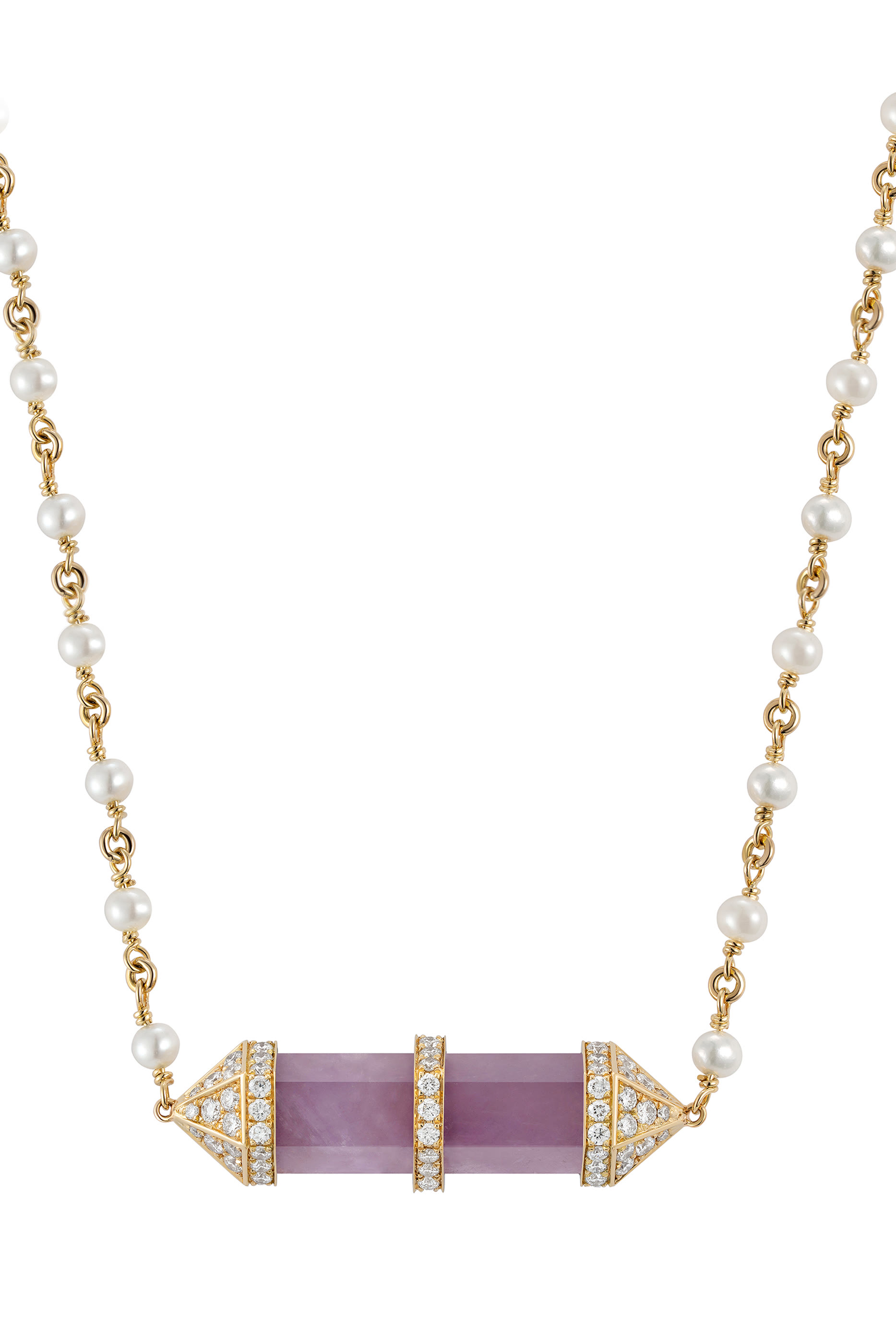 Chakra Medium Horizontal Necklace, 18k Yellow Gold with Diamonds & Amethyst