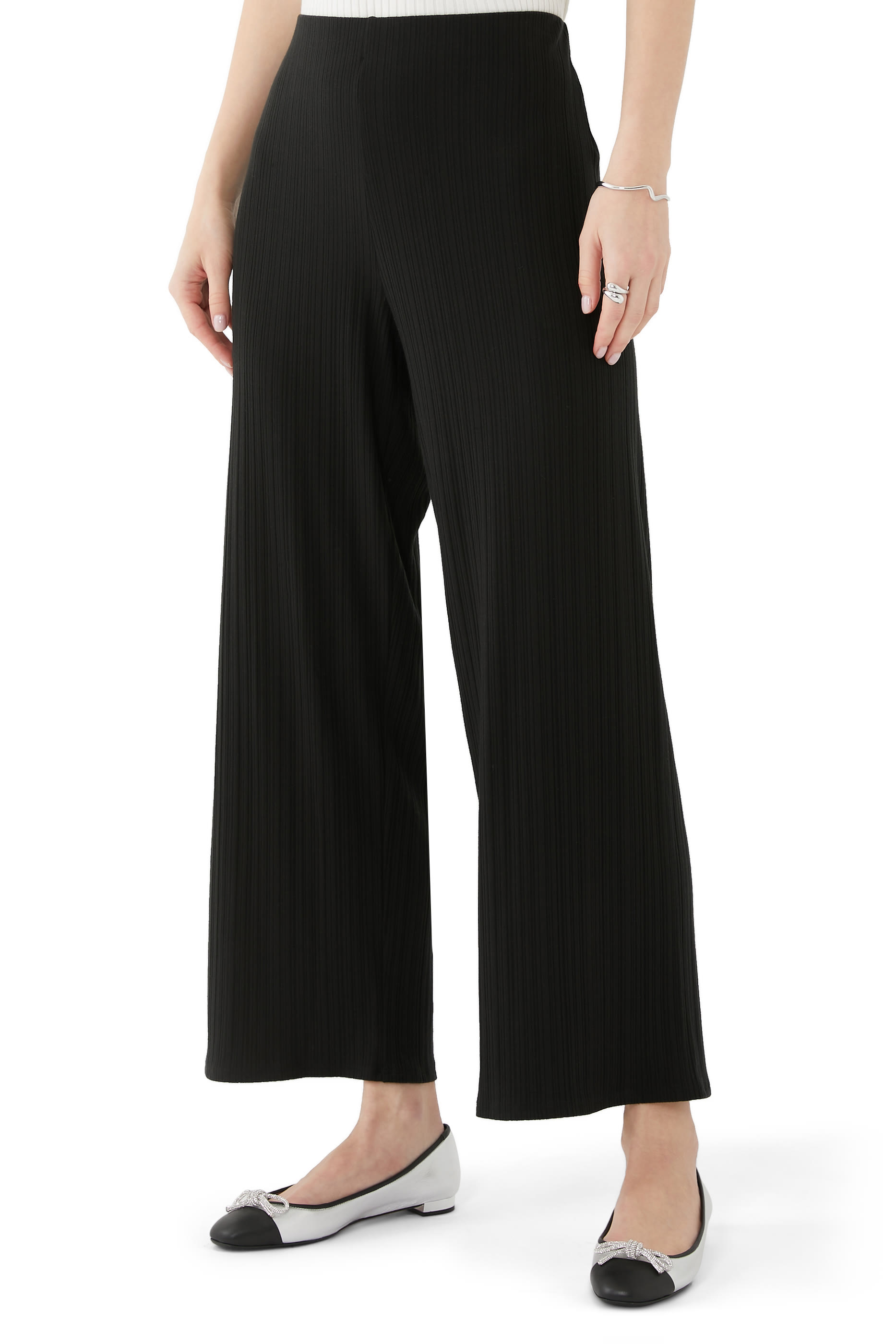Rib Knit Wide-Leg Pants