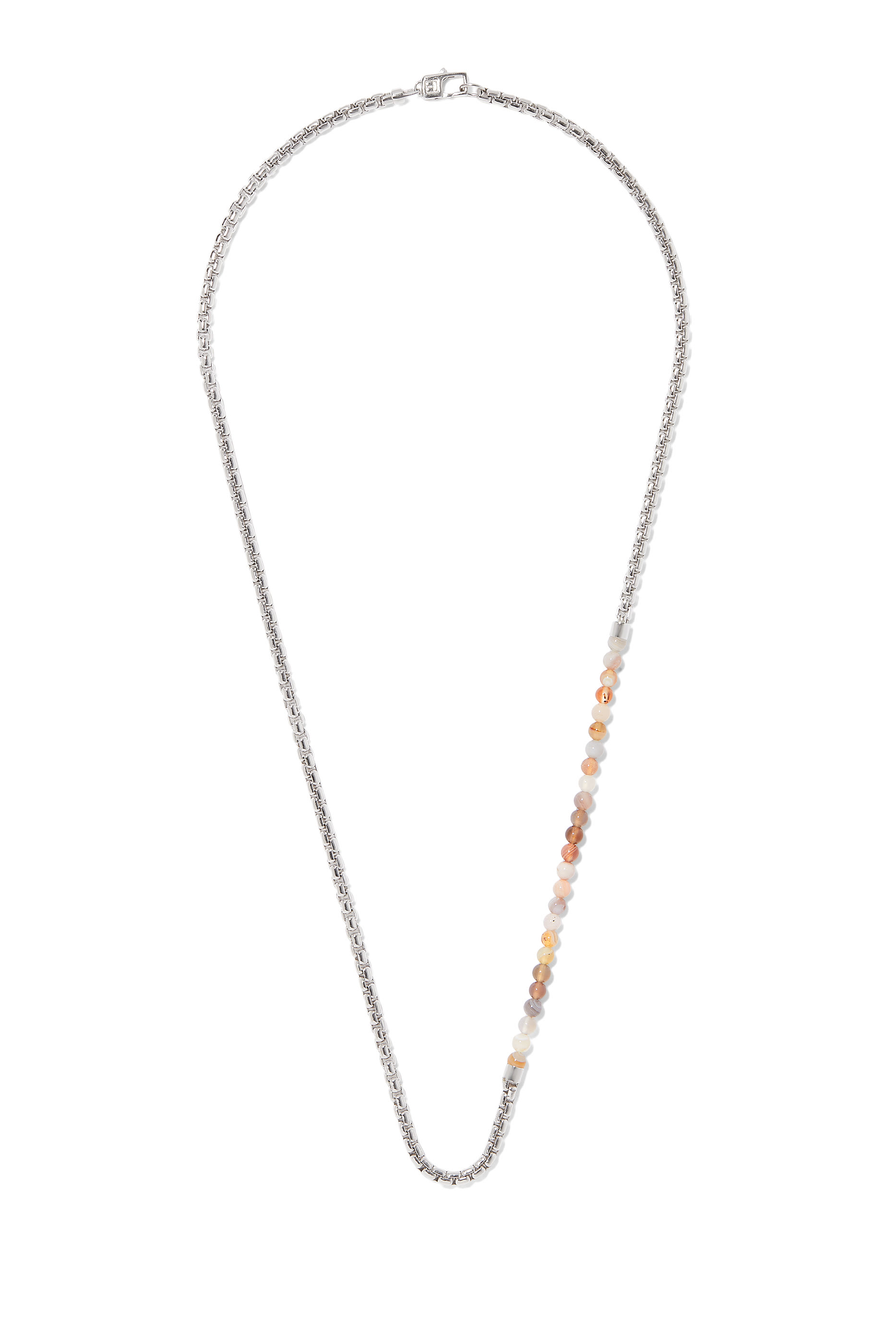 Sennit Catena Beaded Necklace, Rhodium-plated Sterling Silver & Botswana Agate