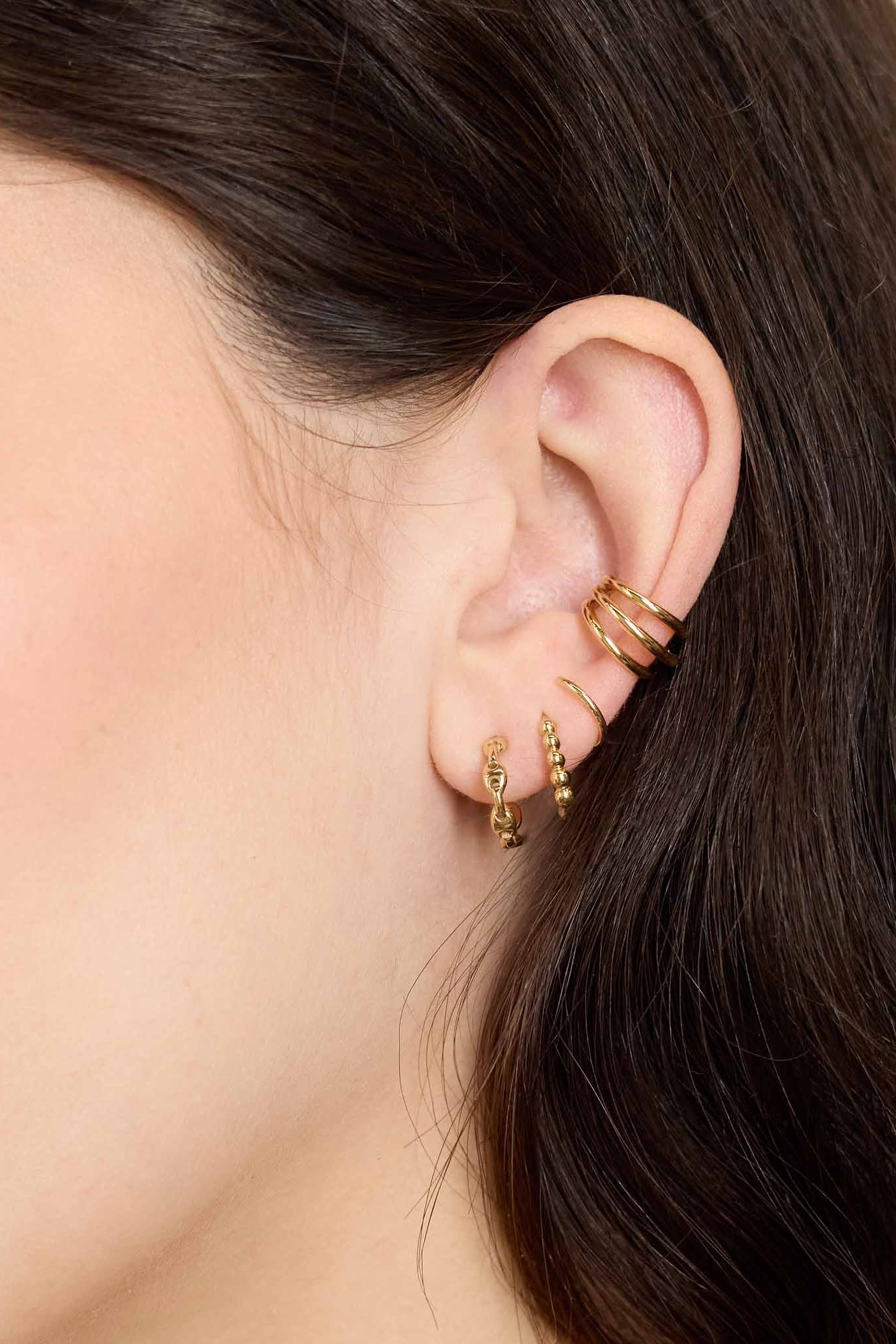 Small Mariner Chain Huggie Hoops, 14K Gold