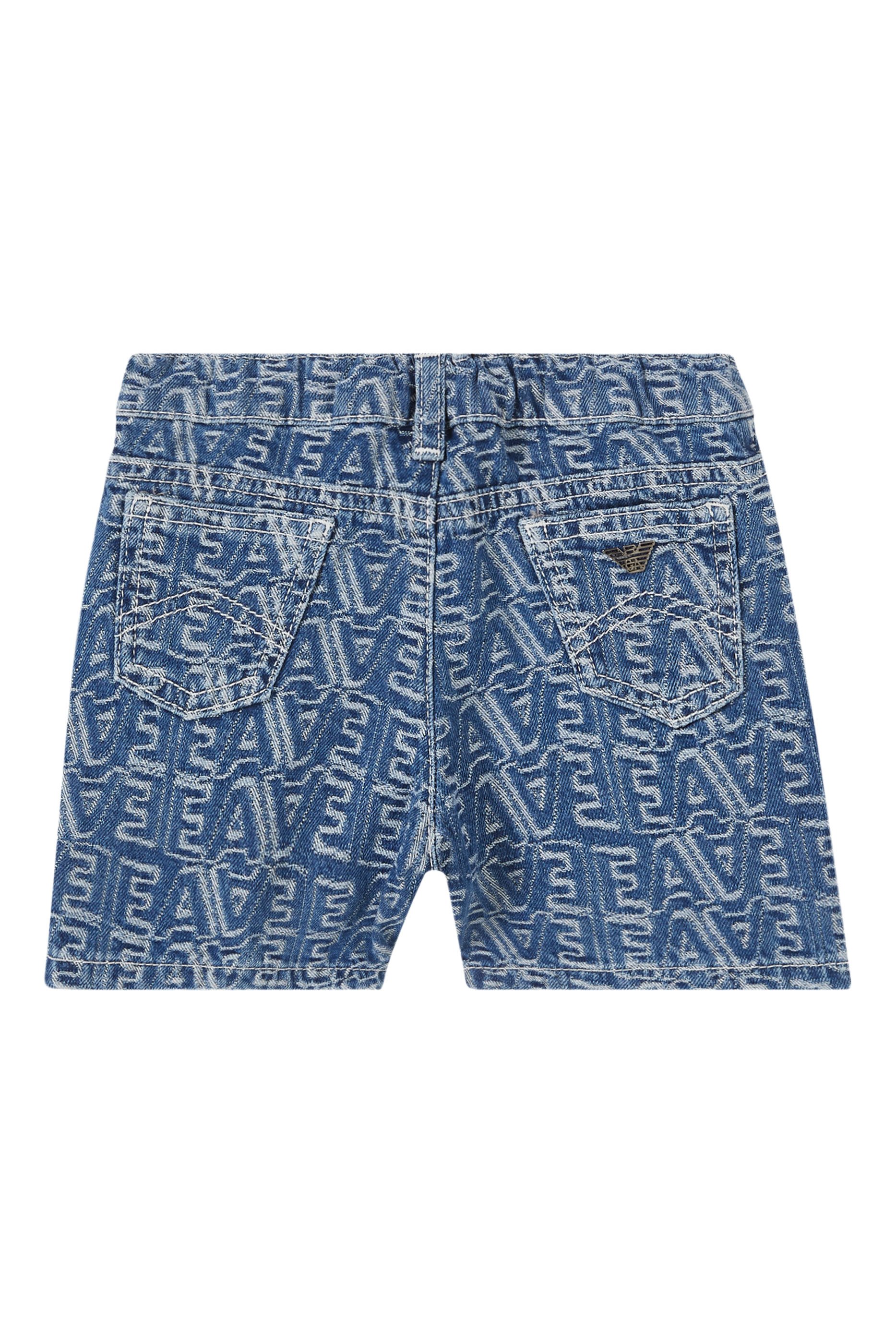 Kids All-Over Logo Lettering Denim Jacquard Shorts