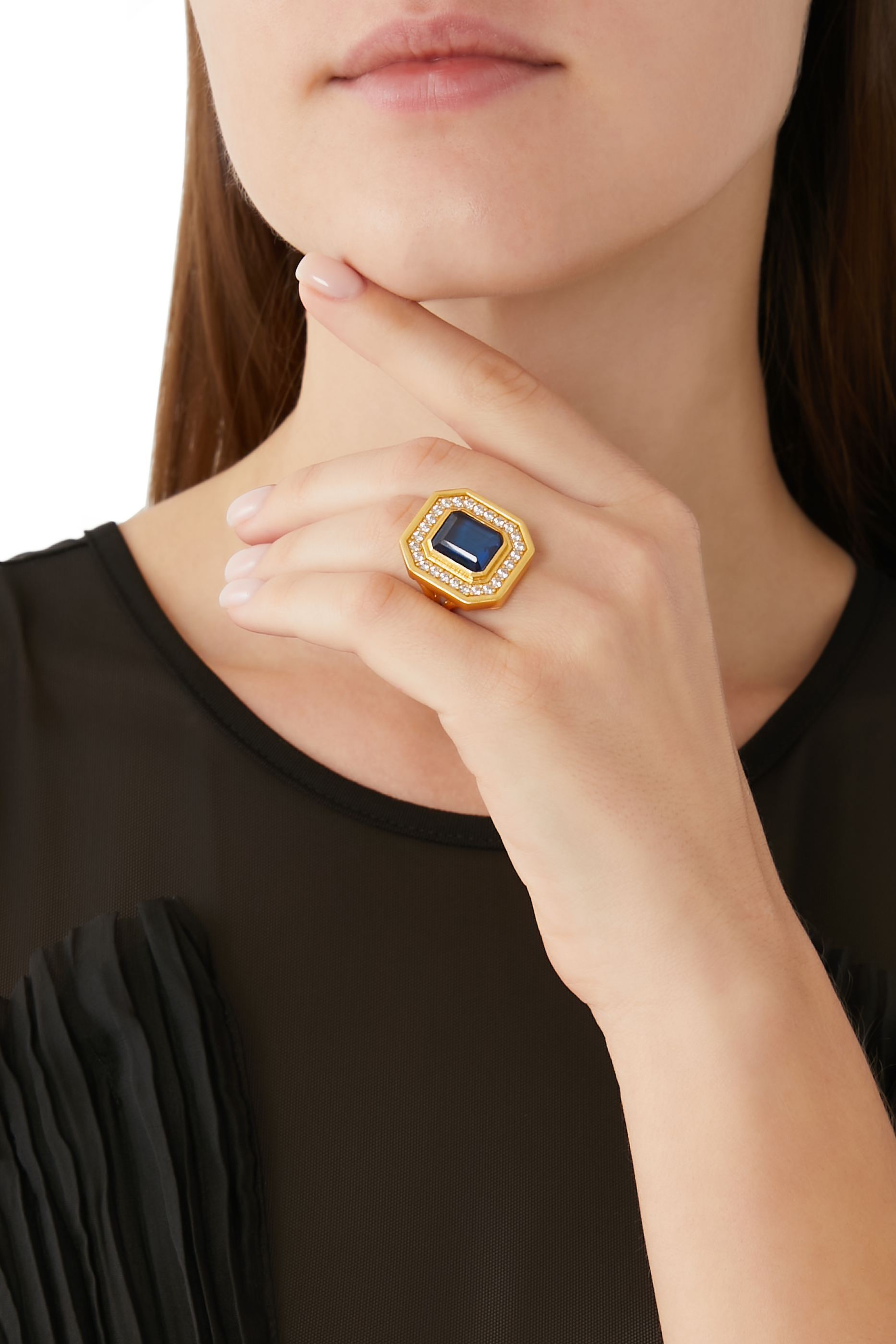 Jennifer Pacifique Ring, 24k Gold Micron Plated Brass & Sapphire Quartz & Quartz Crystal