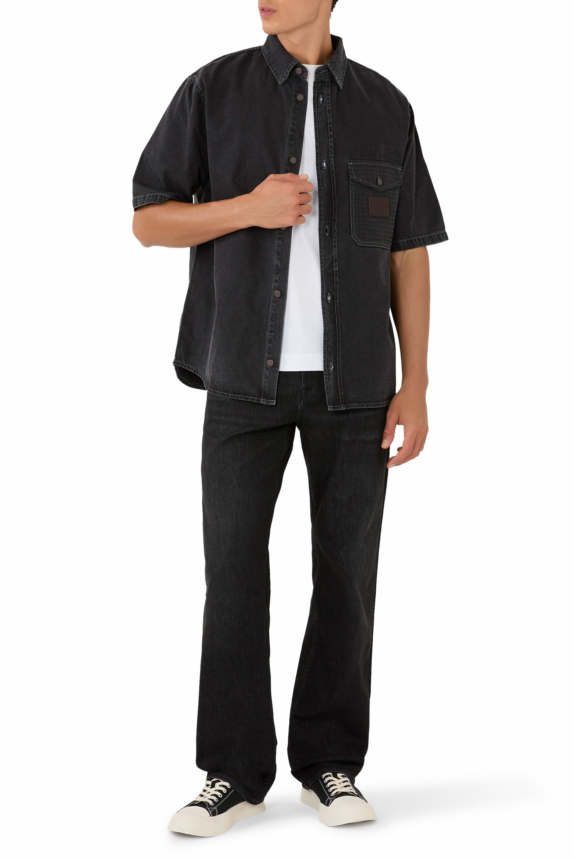 Short-Sleeved Denim Shirt