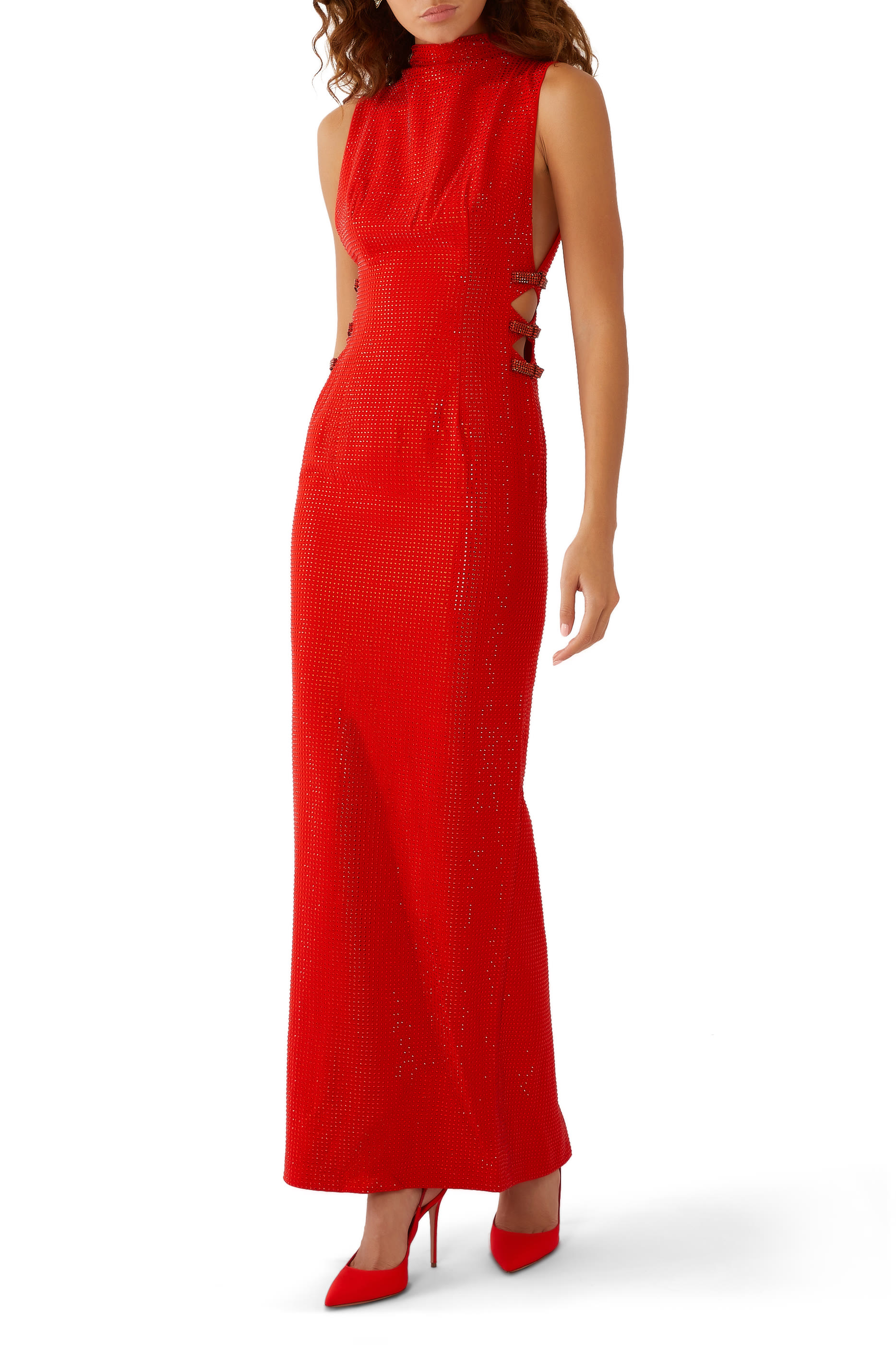 Rhinestone Crepe Maxi Dress