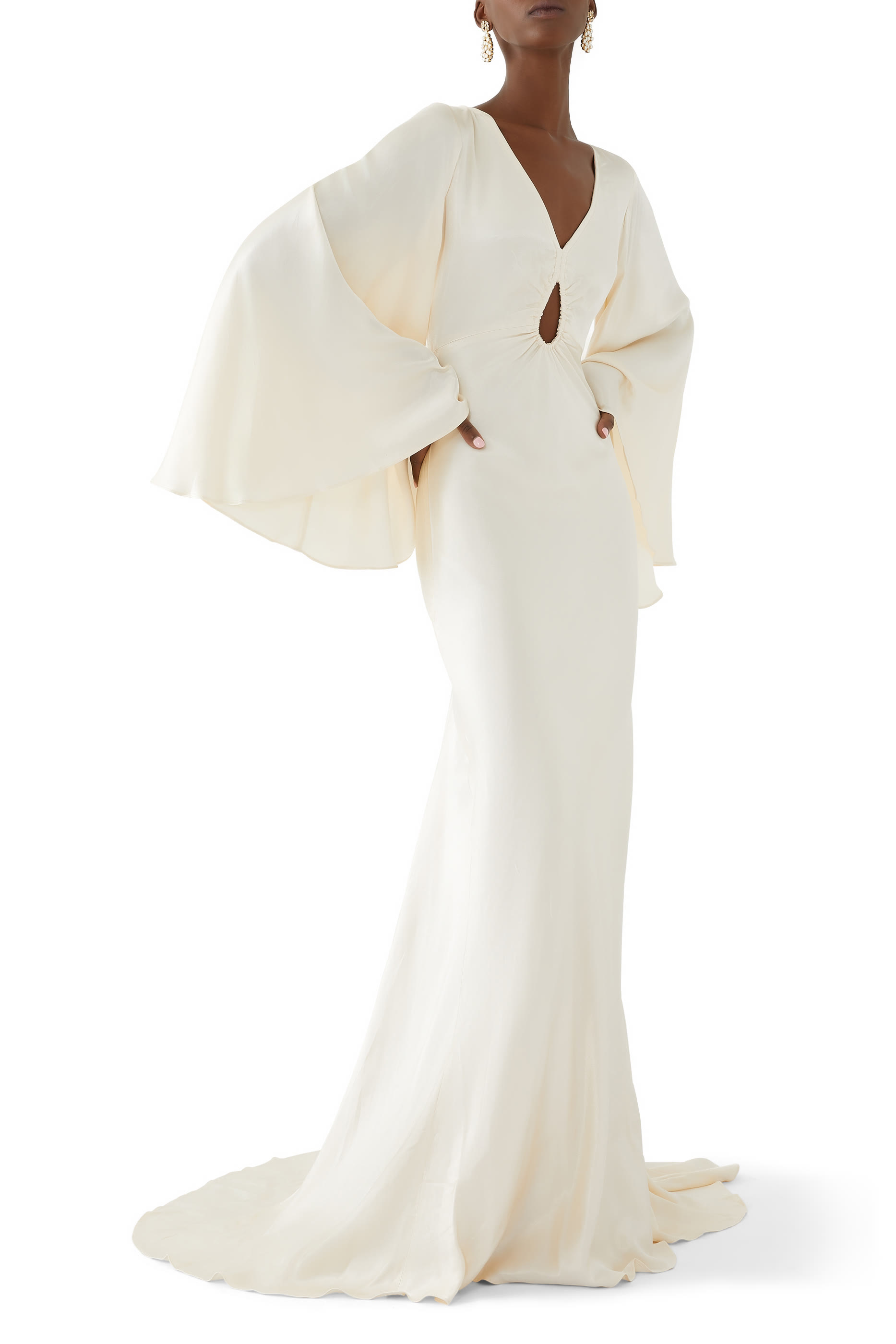 La Lune Flared Sleeve Keyhole Maxi Dress