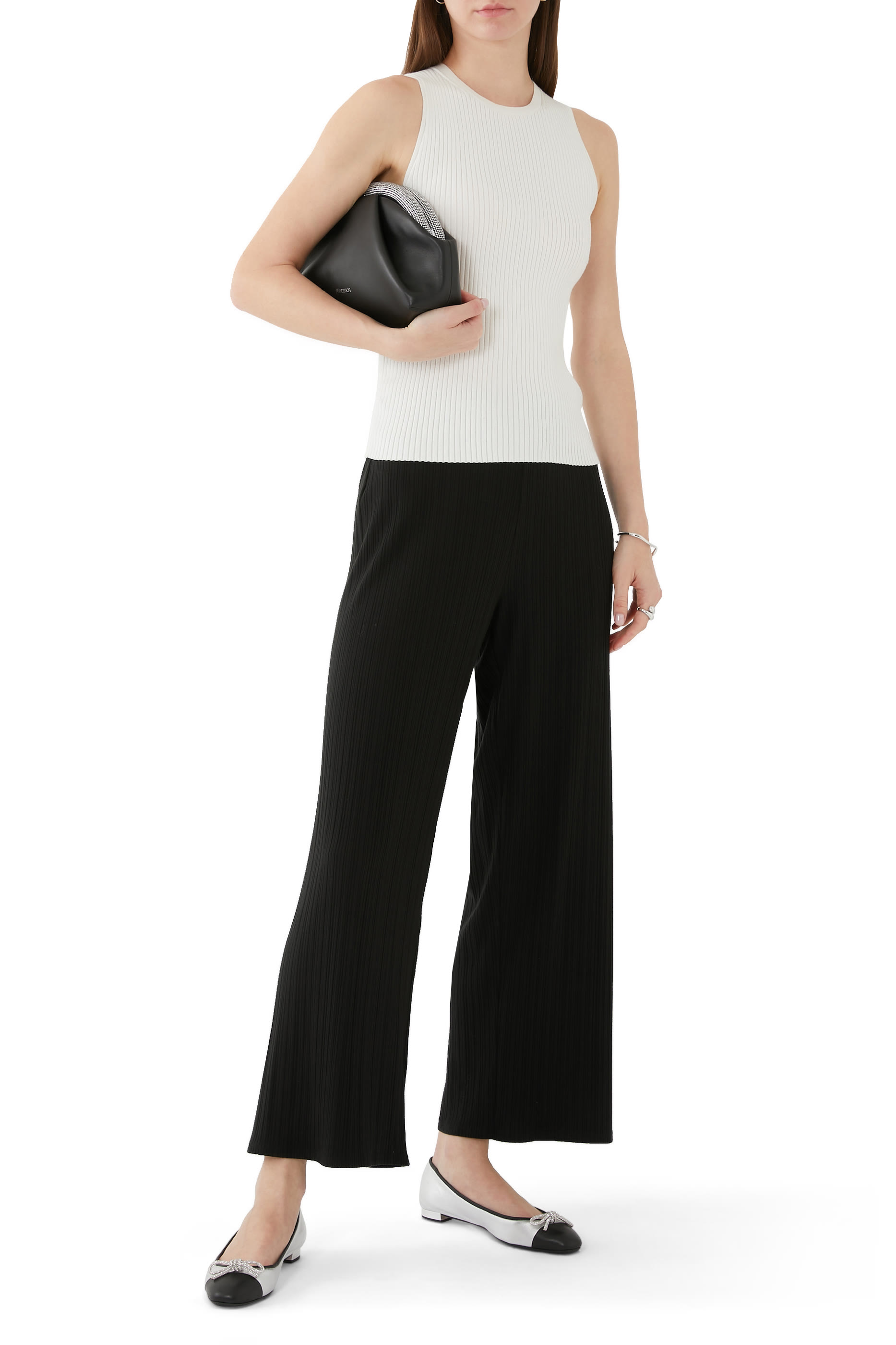 Rib Knit Wide-Leg Pants