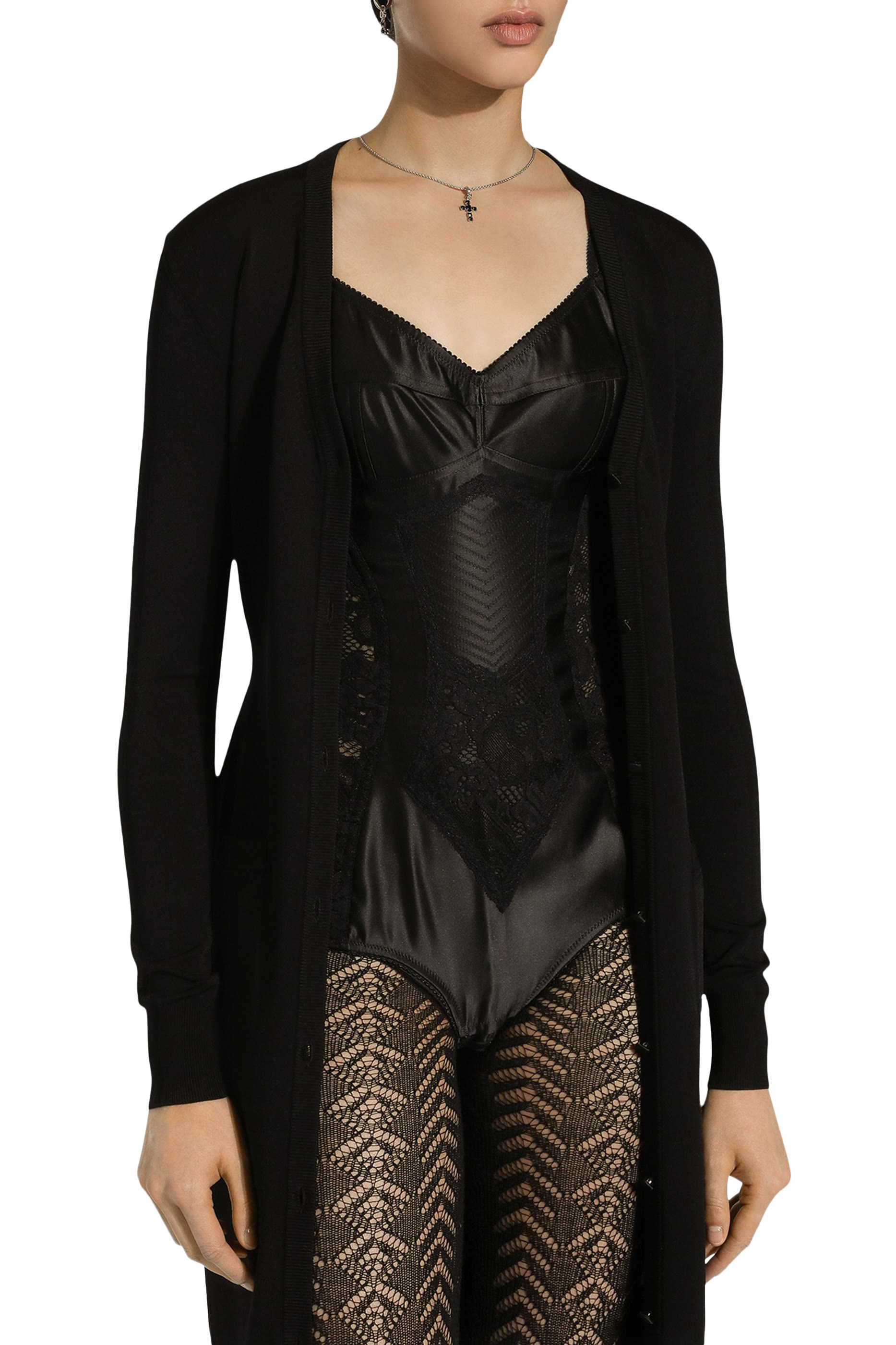 DG Logo Long Stretch Viscose Knit Cardigan