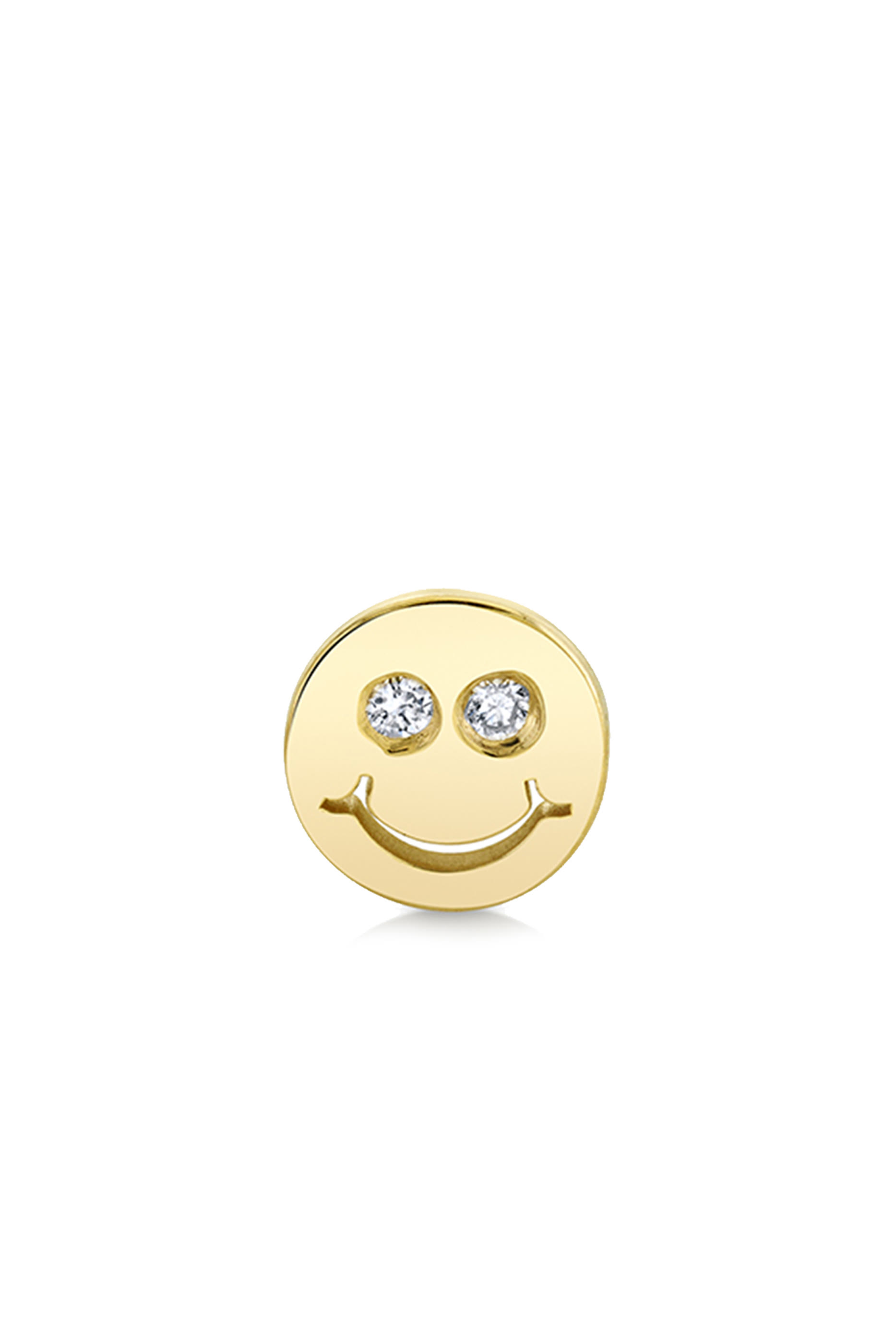 Happy Face Single Stud Earring, 14k Yellow Gold & Diamond