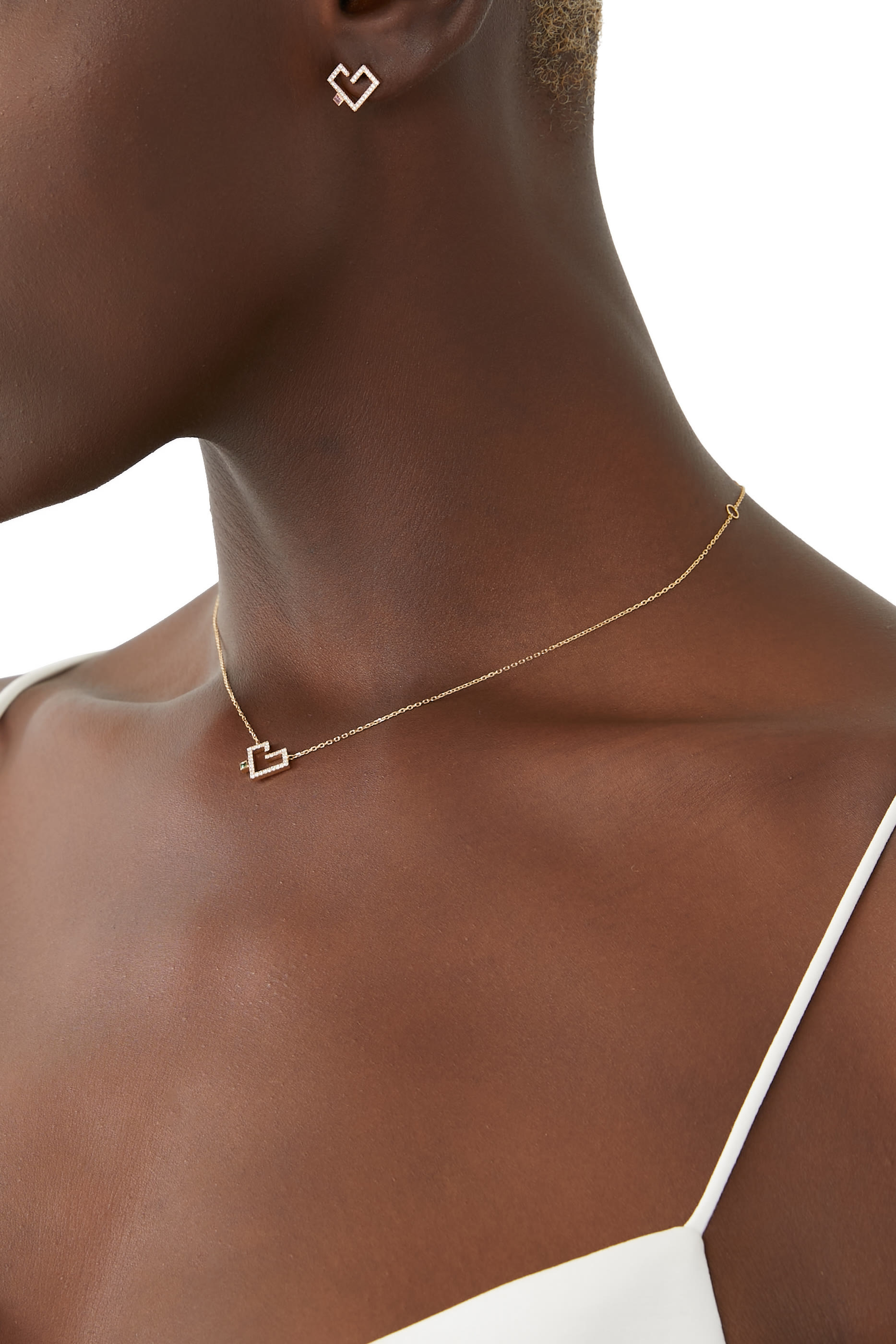 Hubb Heart Pendant Necklace, 18K Yellow Gold with DIamonds & Emerald