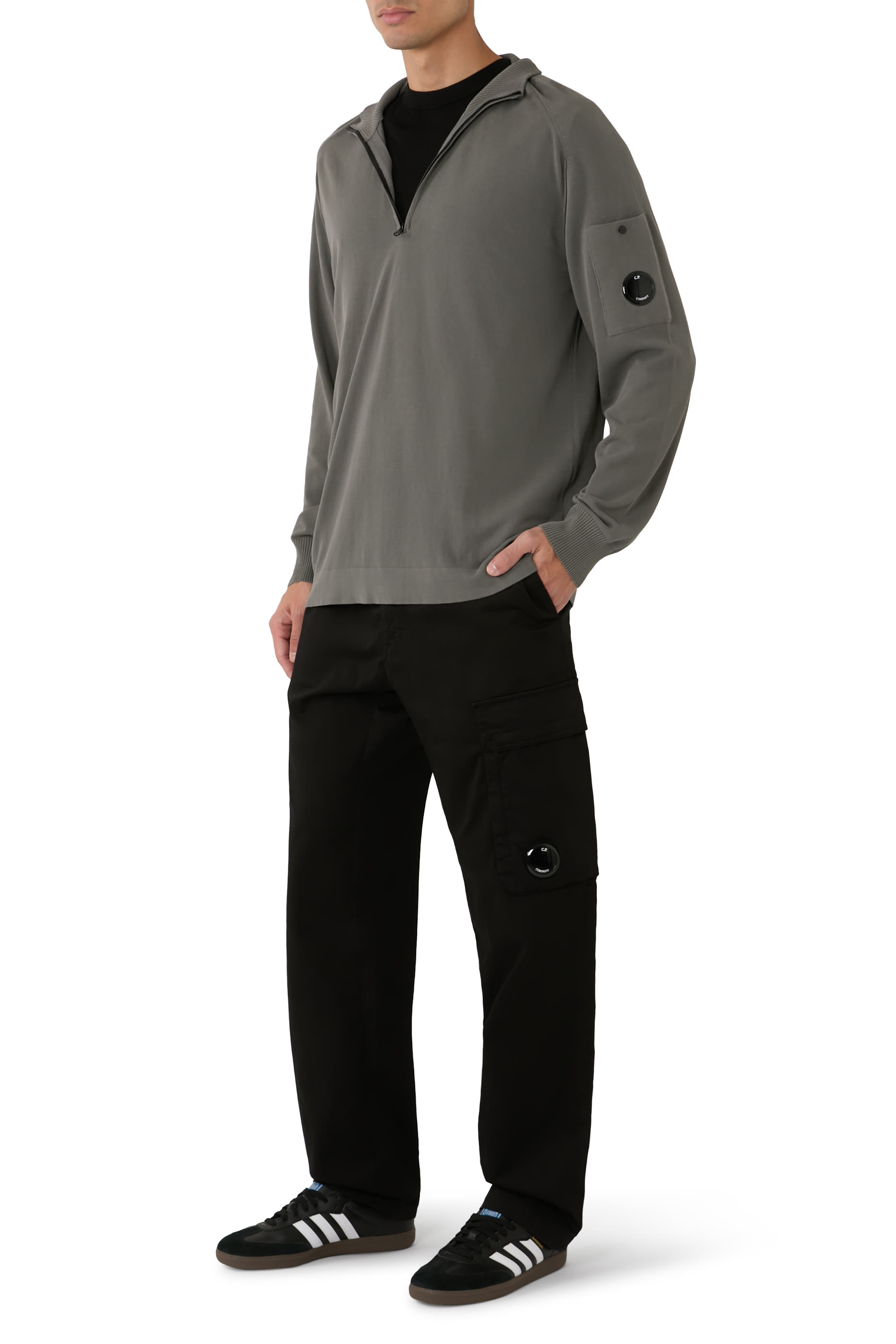 Cotton Crepe Half-Zip Sweater