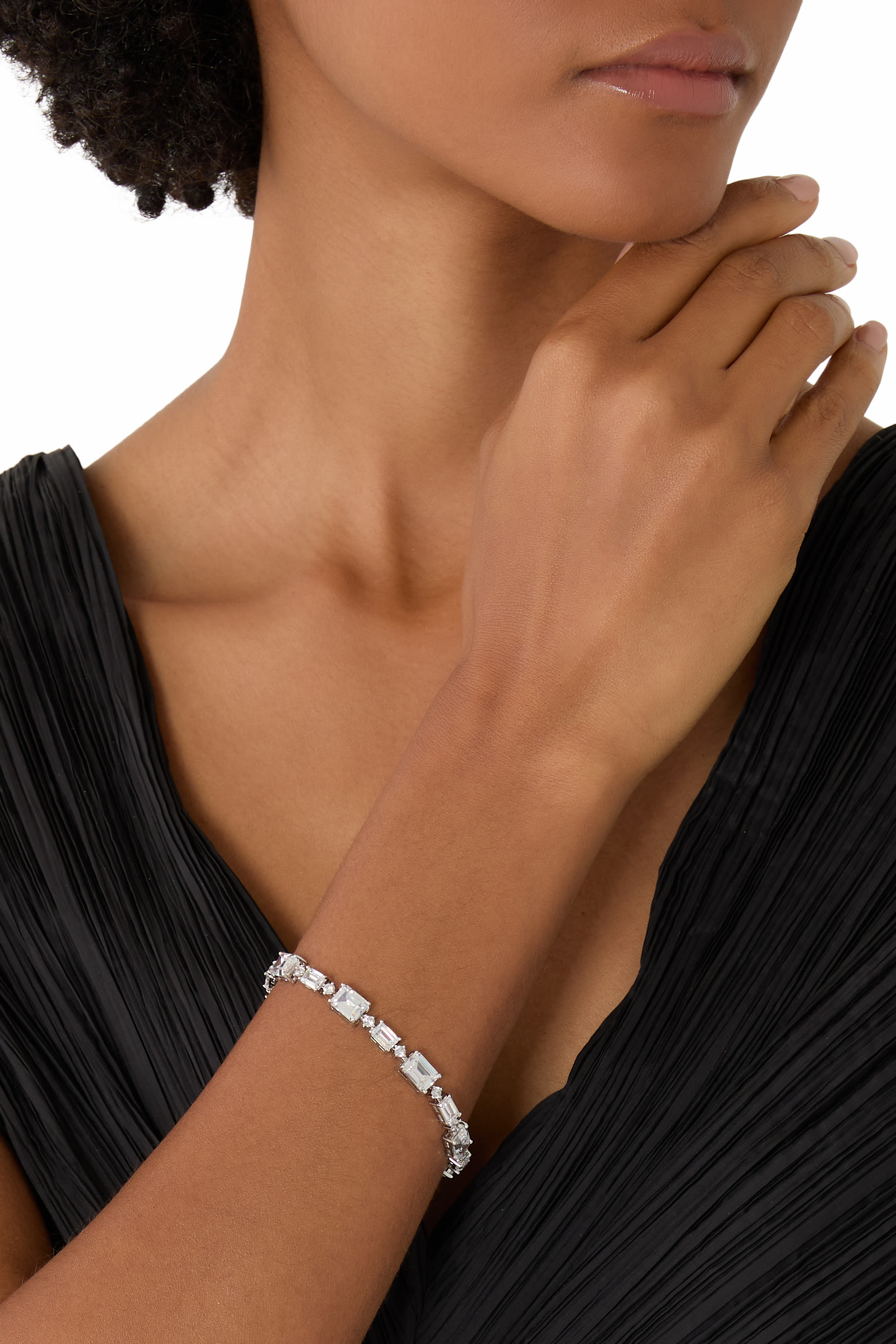  Studded Tennis Bracelet,  Rhodium Plated Brass,  Cubic Zirconia
