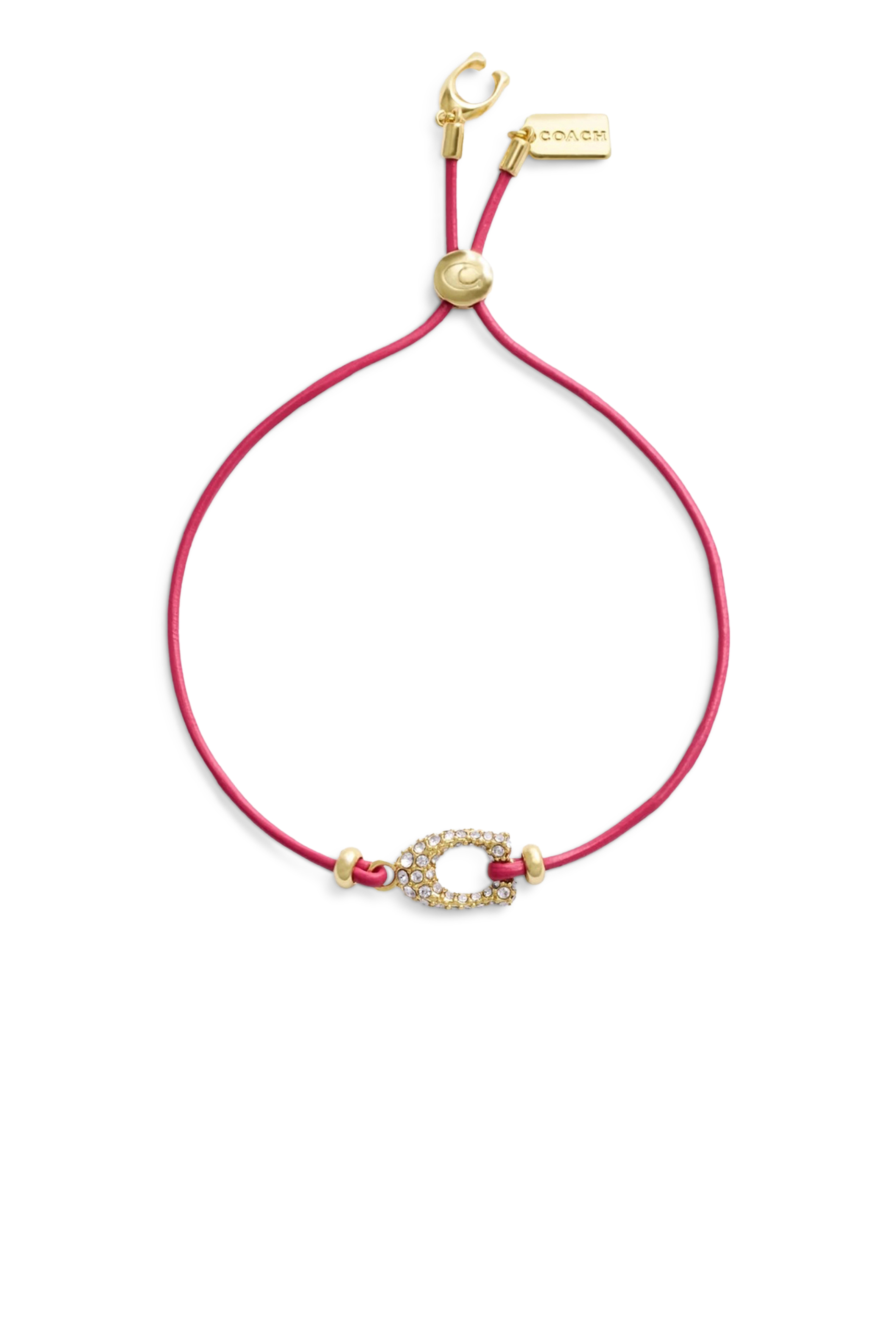 Leather Pave C Slider Bracelet