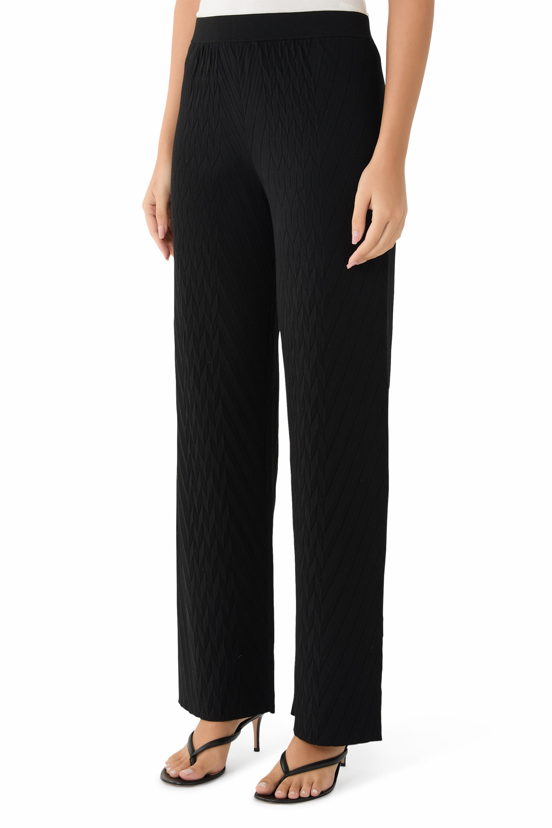 Embossed Motif Viscose-Blend Trousers