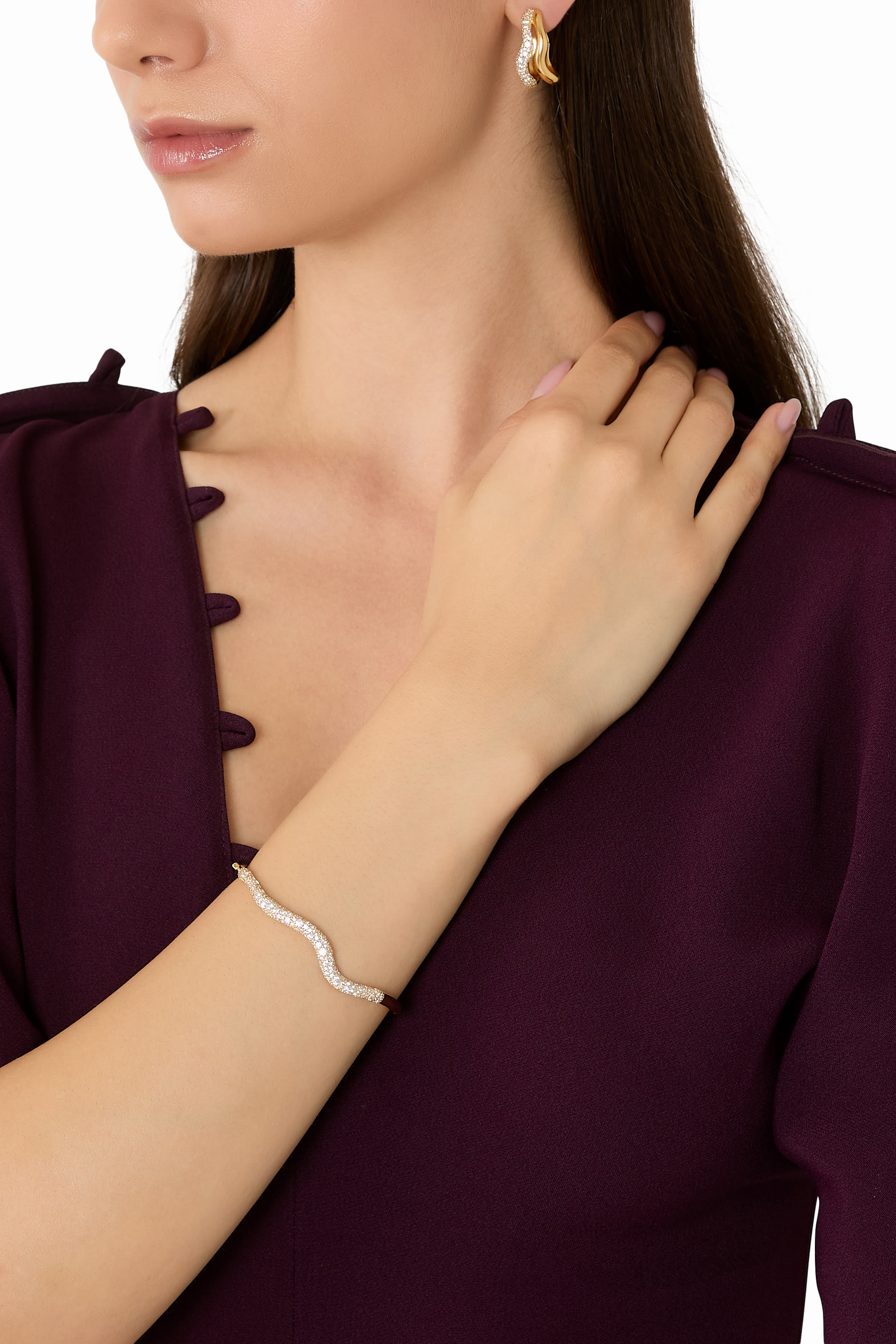  Molten Snow Ripple Hinged Bangle,  18k Recycled Gold Plating on Brass & Cubic Zirconia