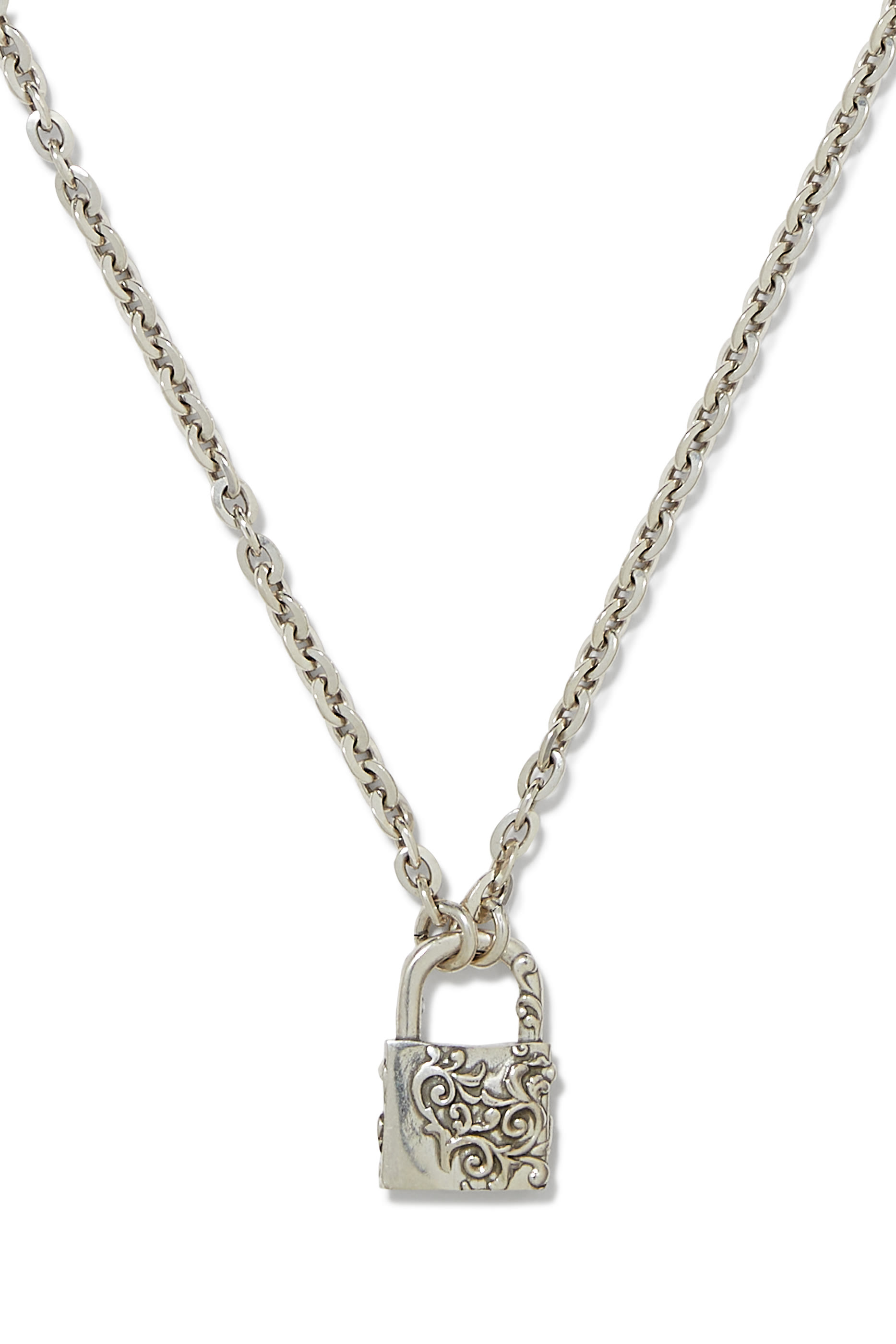 Large Arabesque Padlock Necklace, Sterling Silver