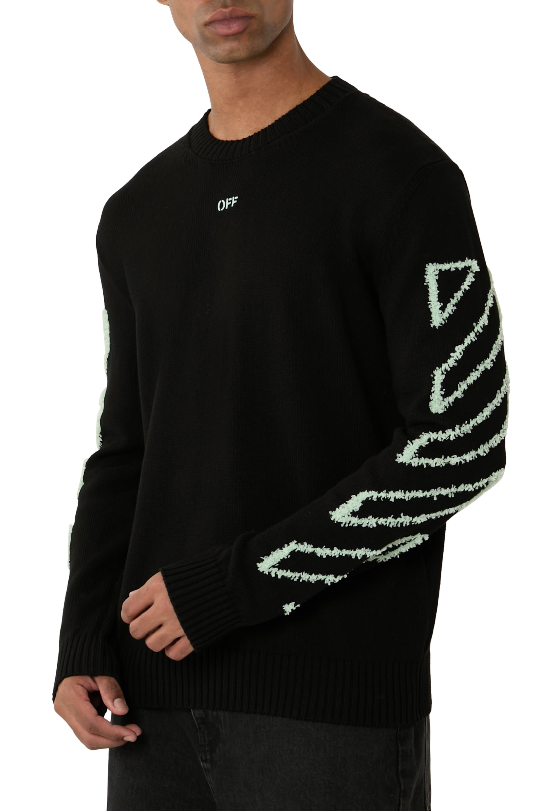  Diagonal Arrow Fuzzy Crewneck Sweater