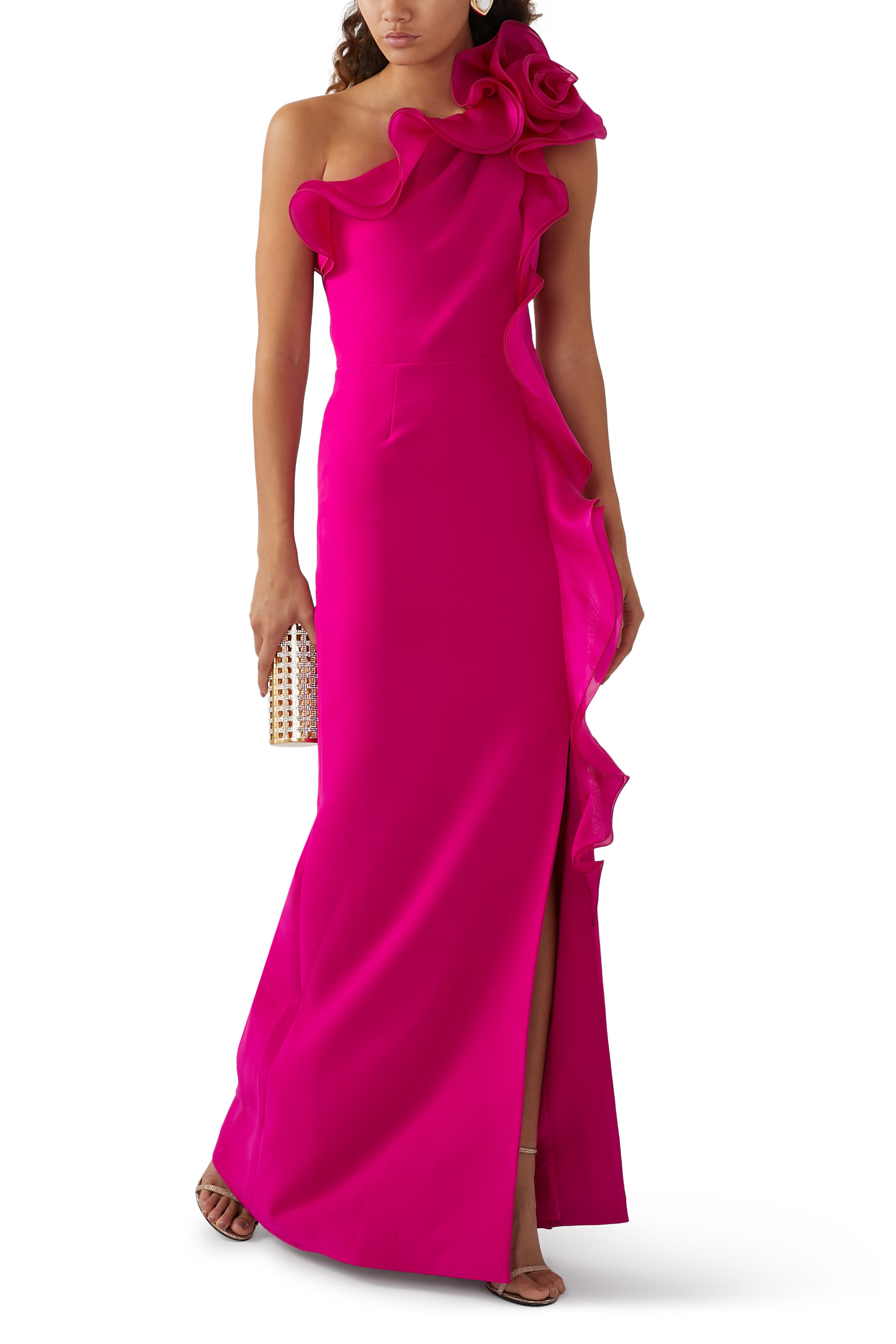 Crepe Column Dress with Organza