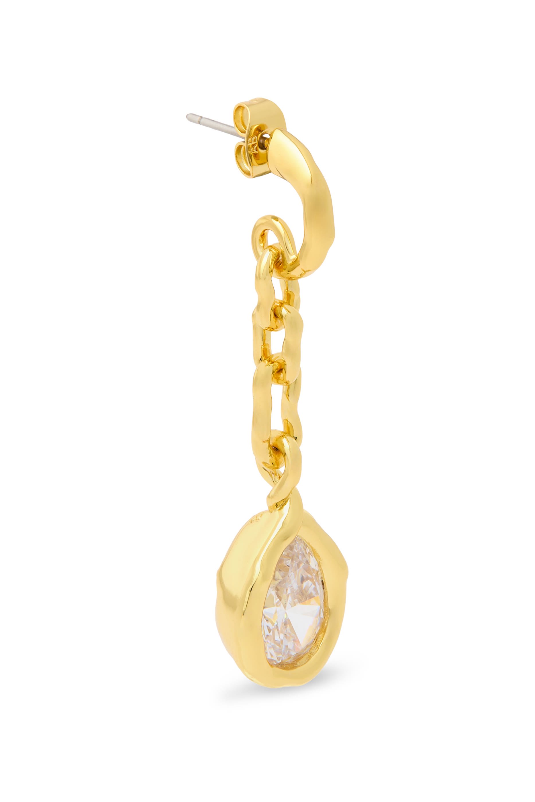 Asterales Link Pear Drop Earrings, 14k Gold Plated Brass & Cubic Zirconia