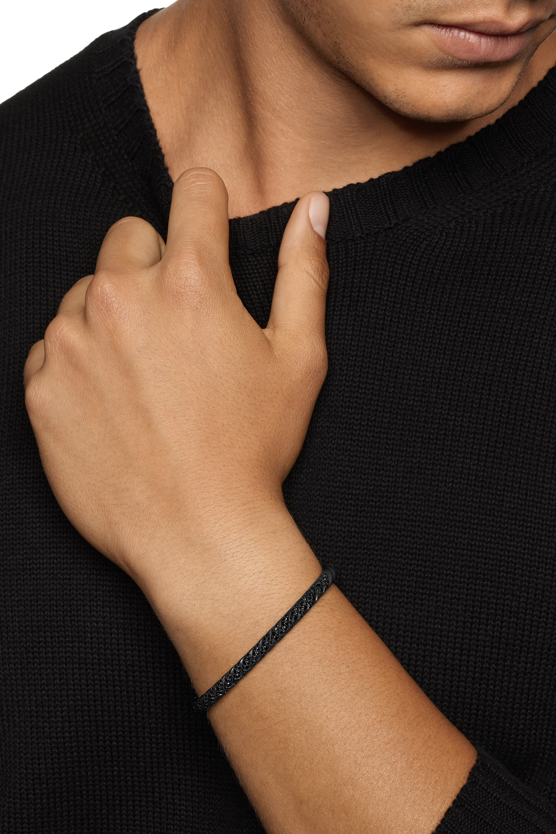 Sculpted Cable Cuff Bracelet, Black titanium & Black Diamonds