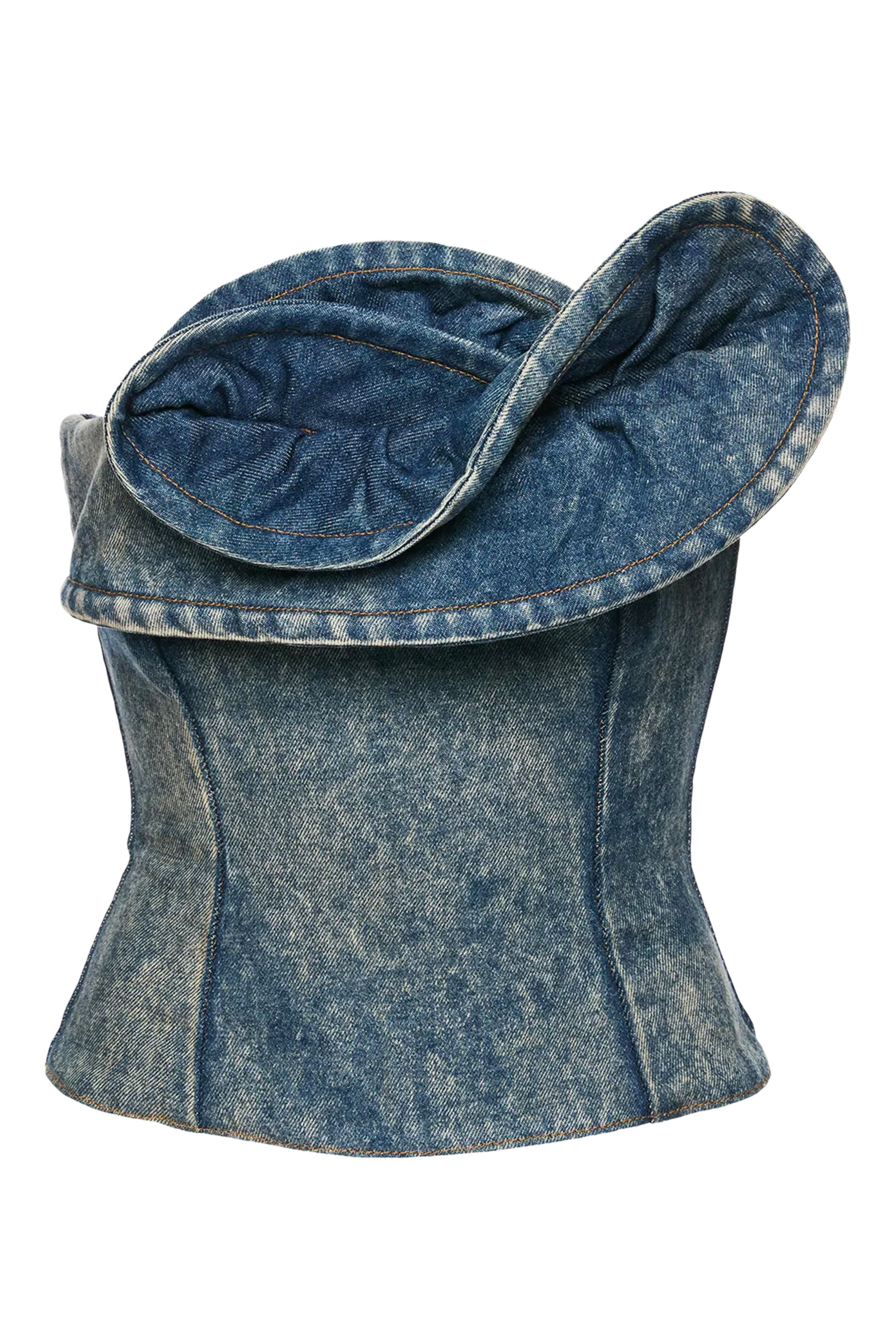 Denim Corset with Sculptural Neckline 