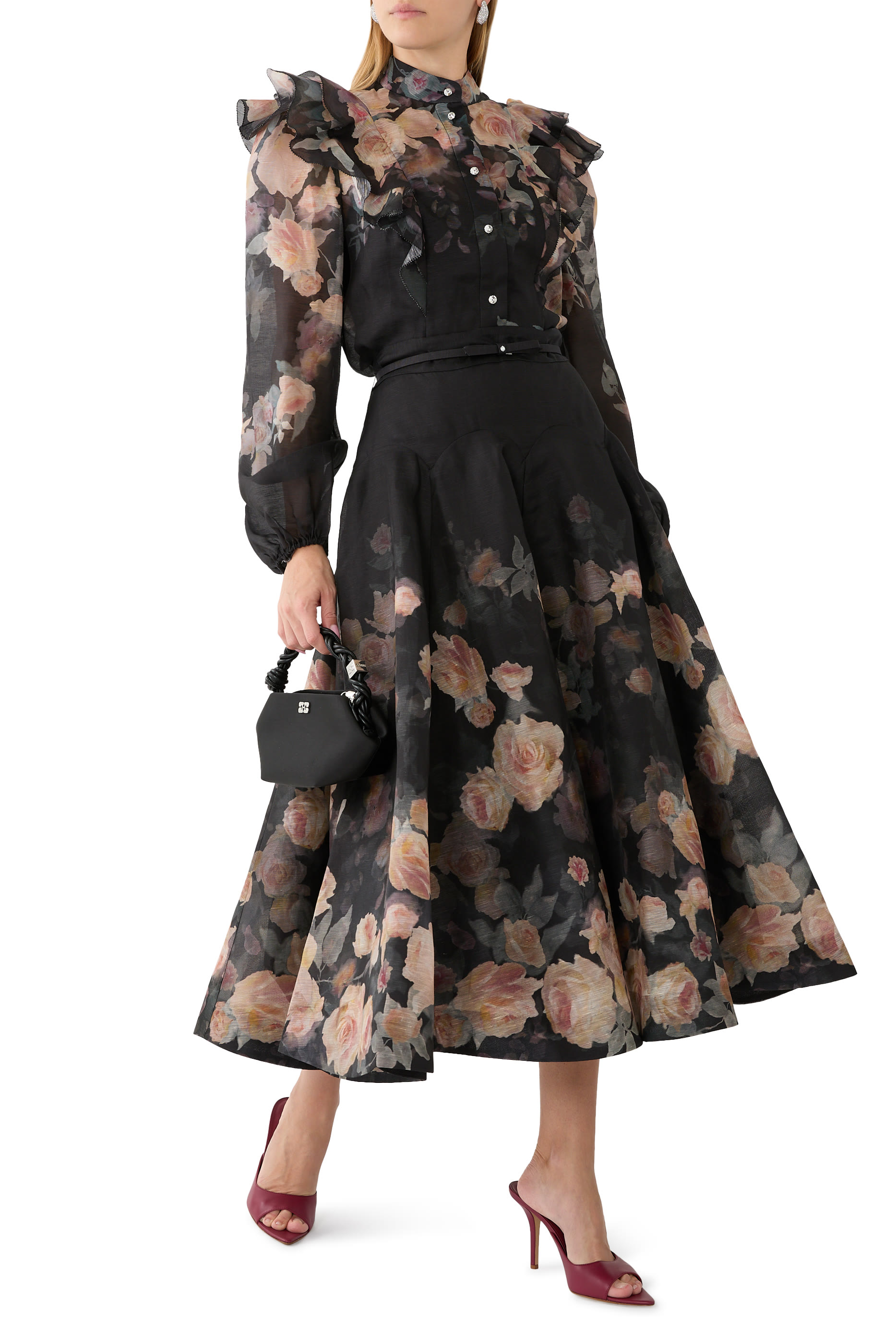 Crush Flared Midi Skirt