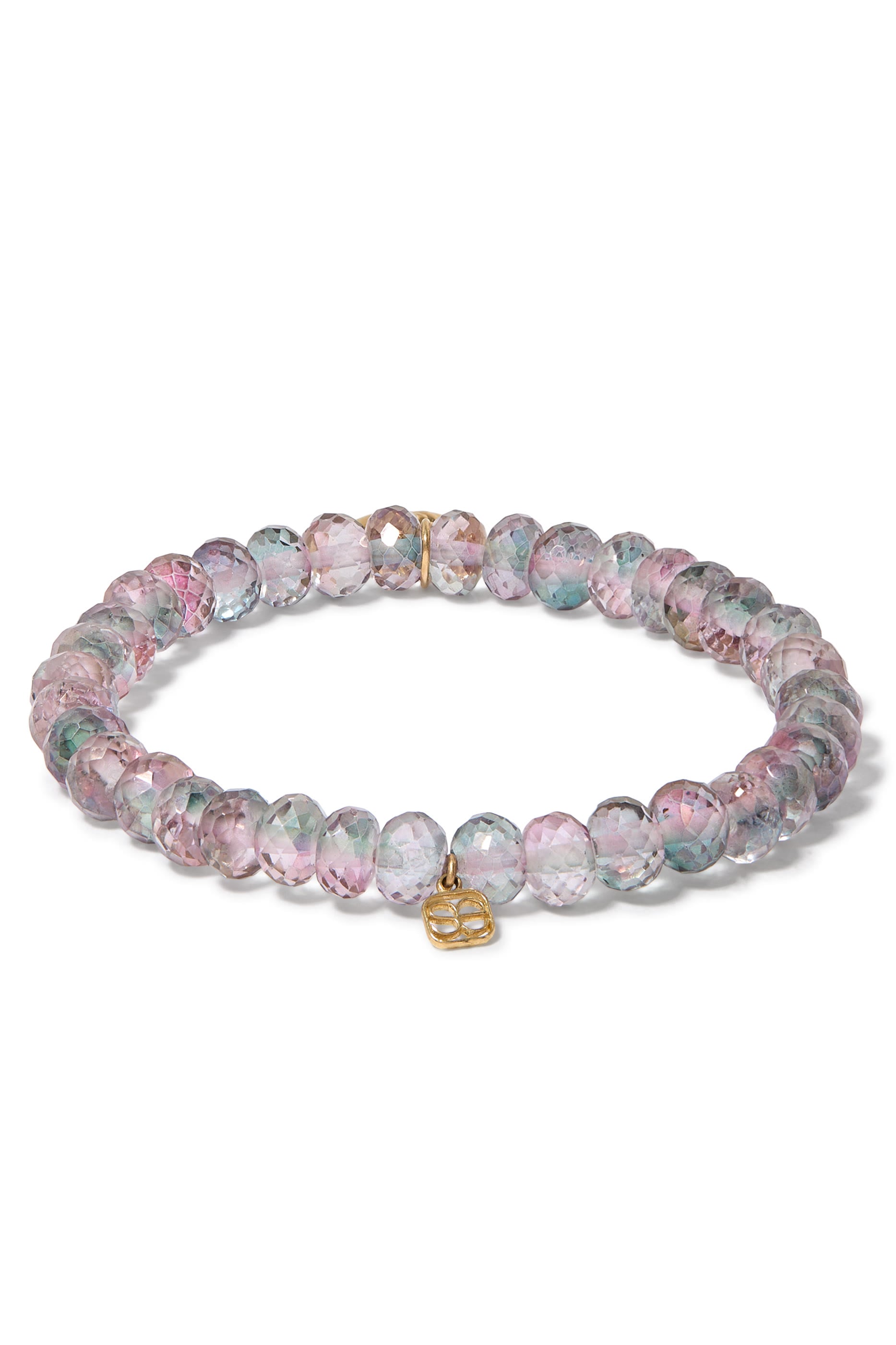 Begonia Charm on Mystic Rainbow Bracelet, 14k Yellow Gold & Diamond, Quartz