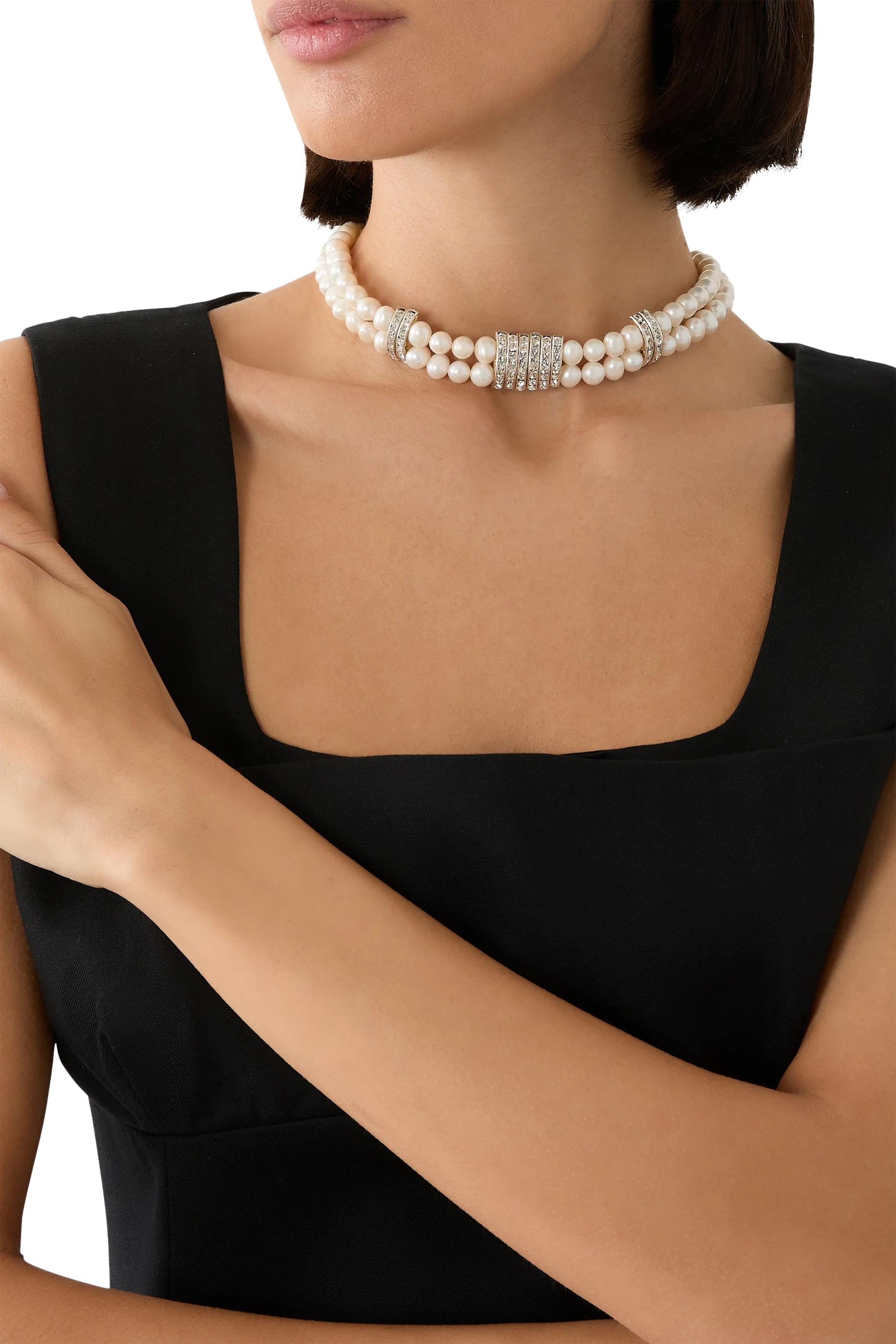 Pearl Choker with Strass Bars