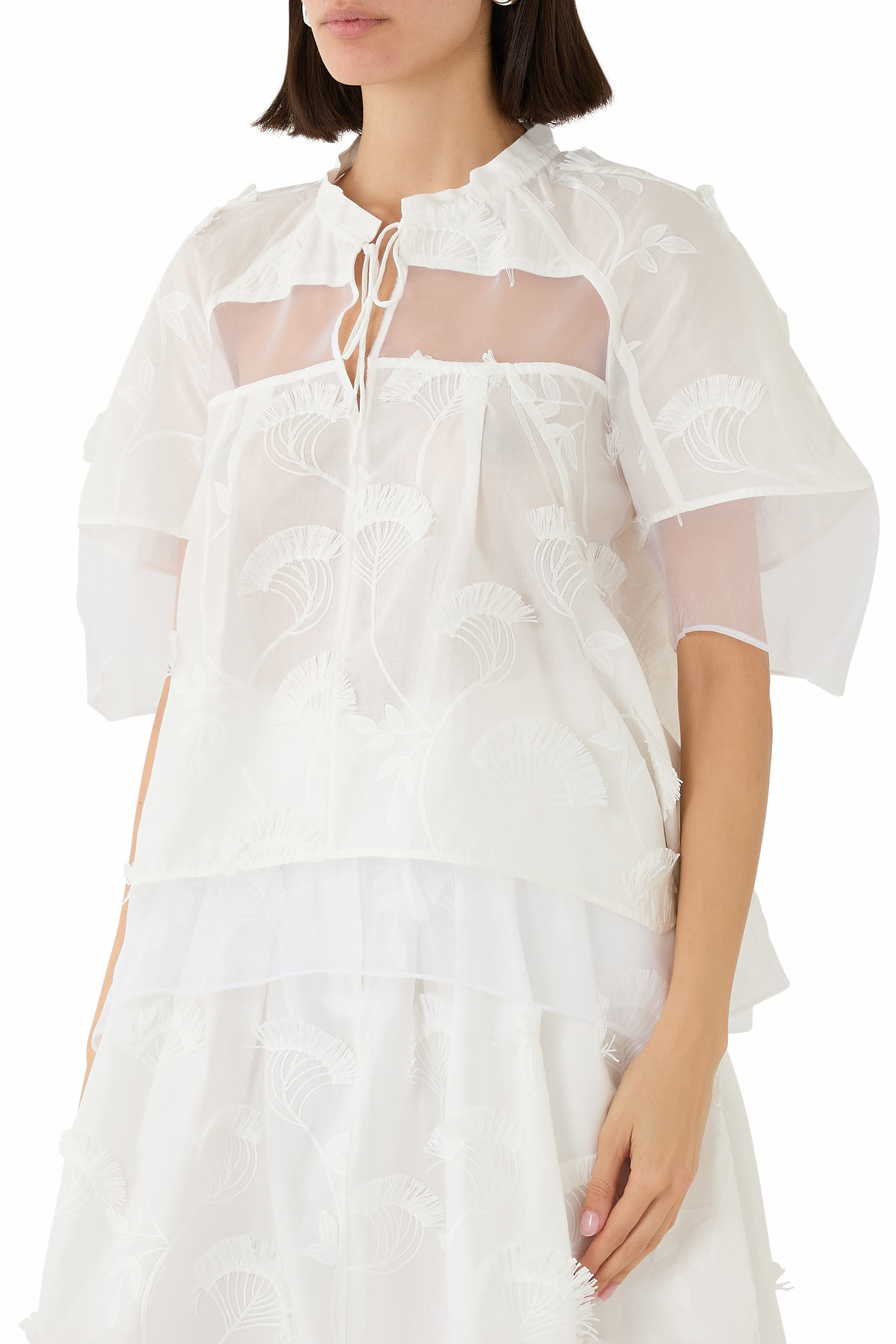 Embroidery Voile Top with Organza Combo