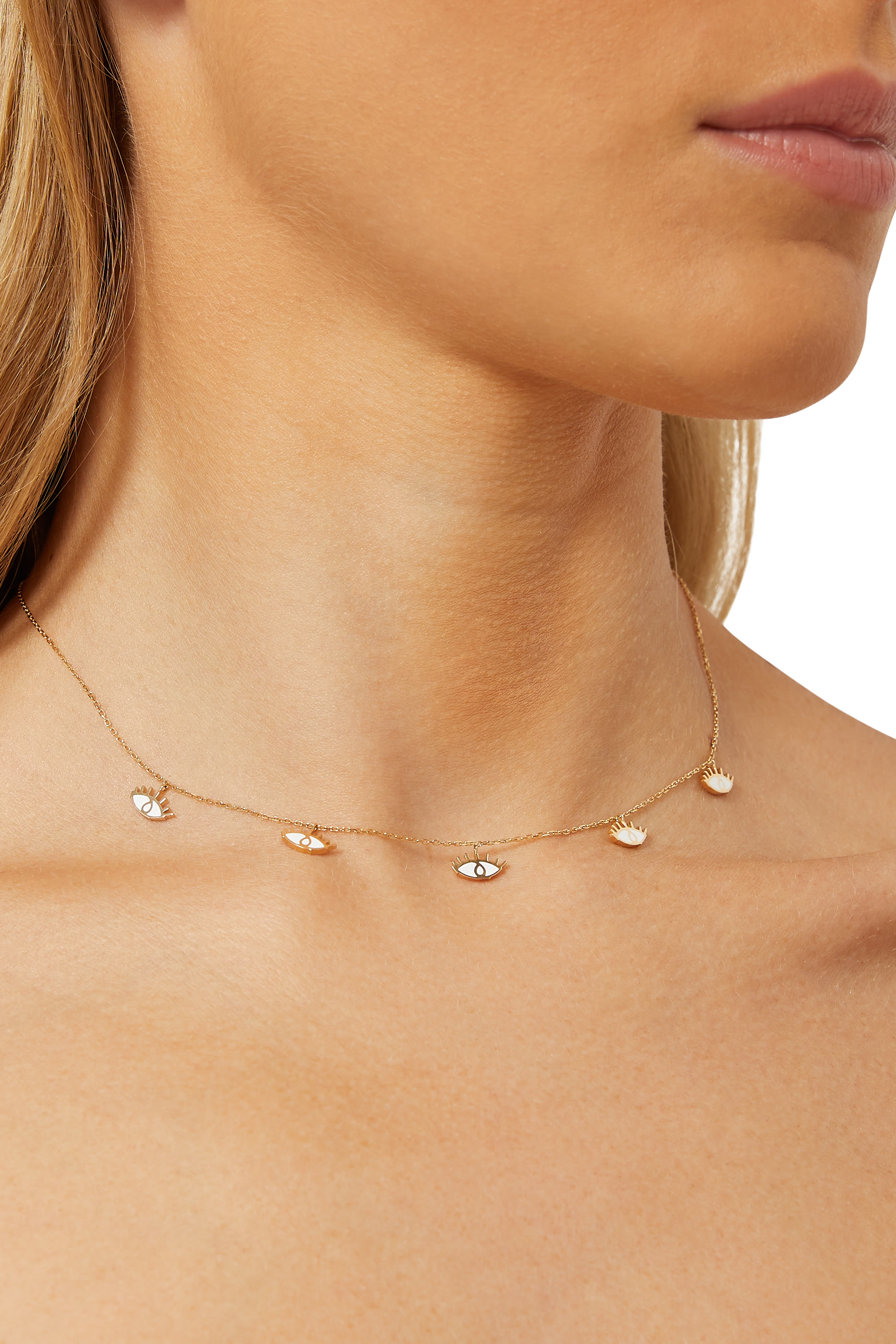 Evil Eye Charm Necklace, 18k Yellow Gold & Enamel