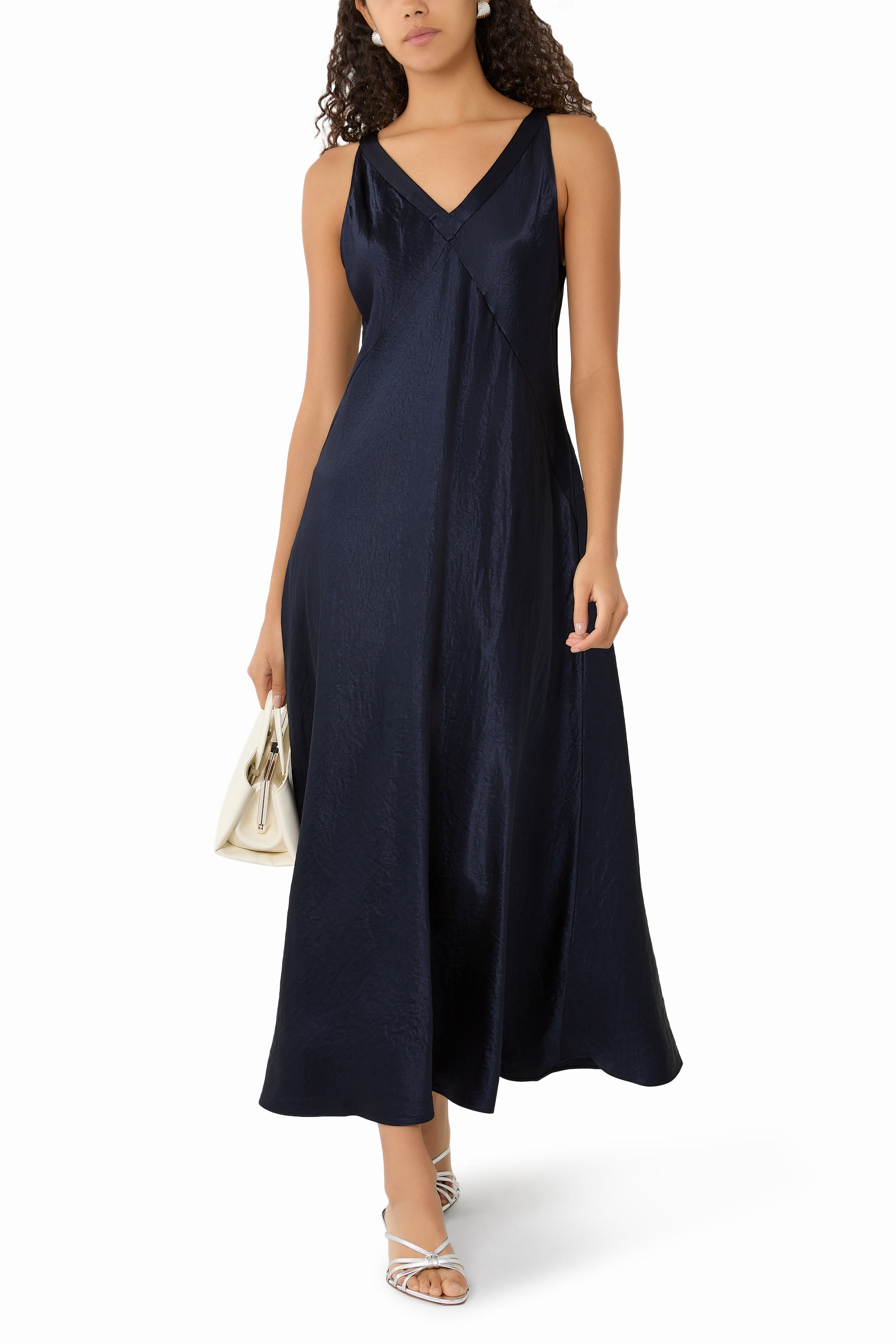 Textured Satin V-Neck Dress