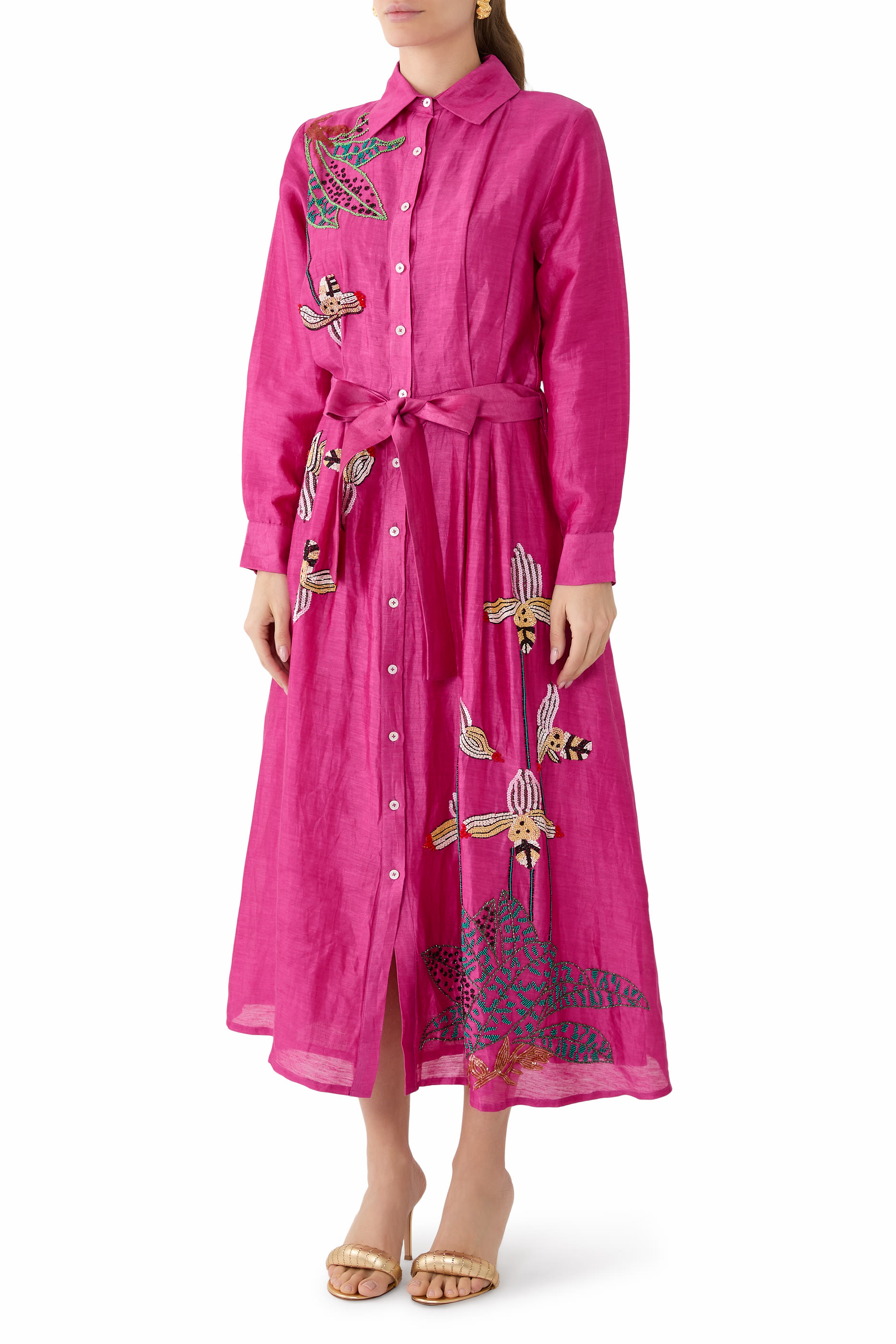  Orchid Print Embroidered Gown 