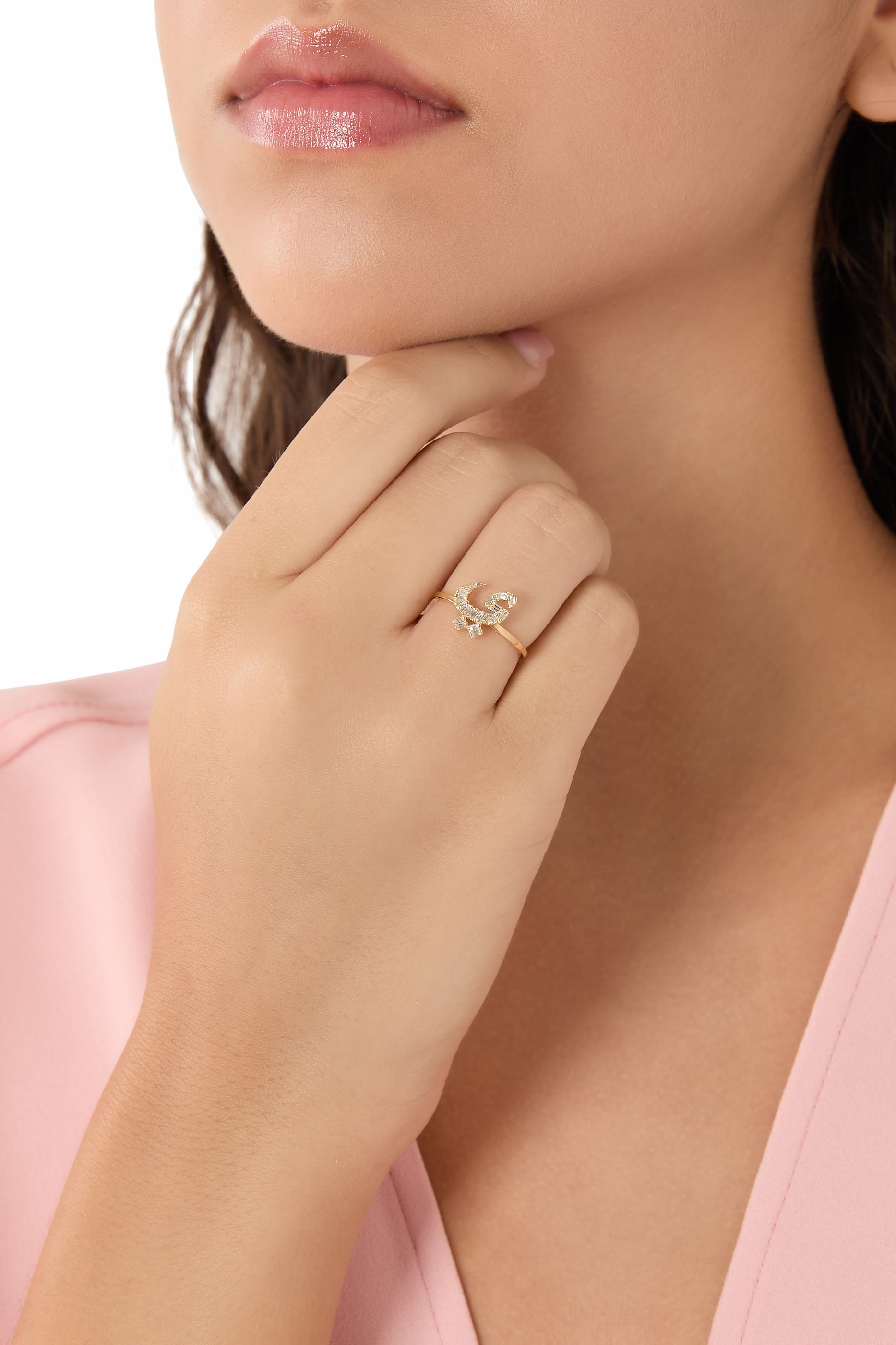 Oula XS Arabic Letter Yaa Ring, 18K Yellow Gold & Diamonds