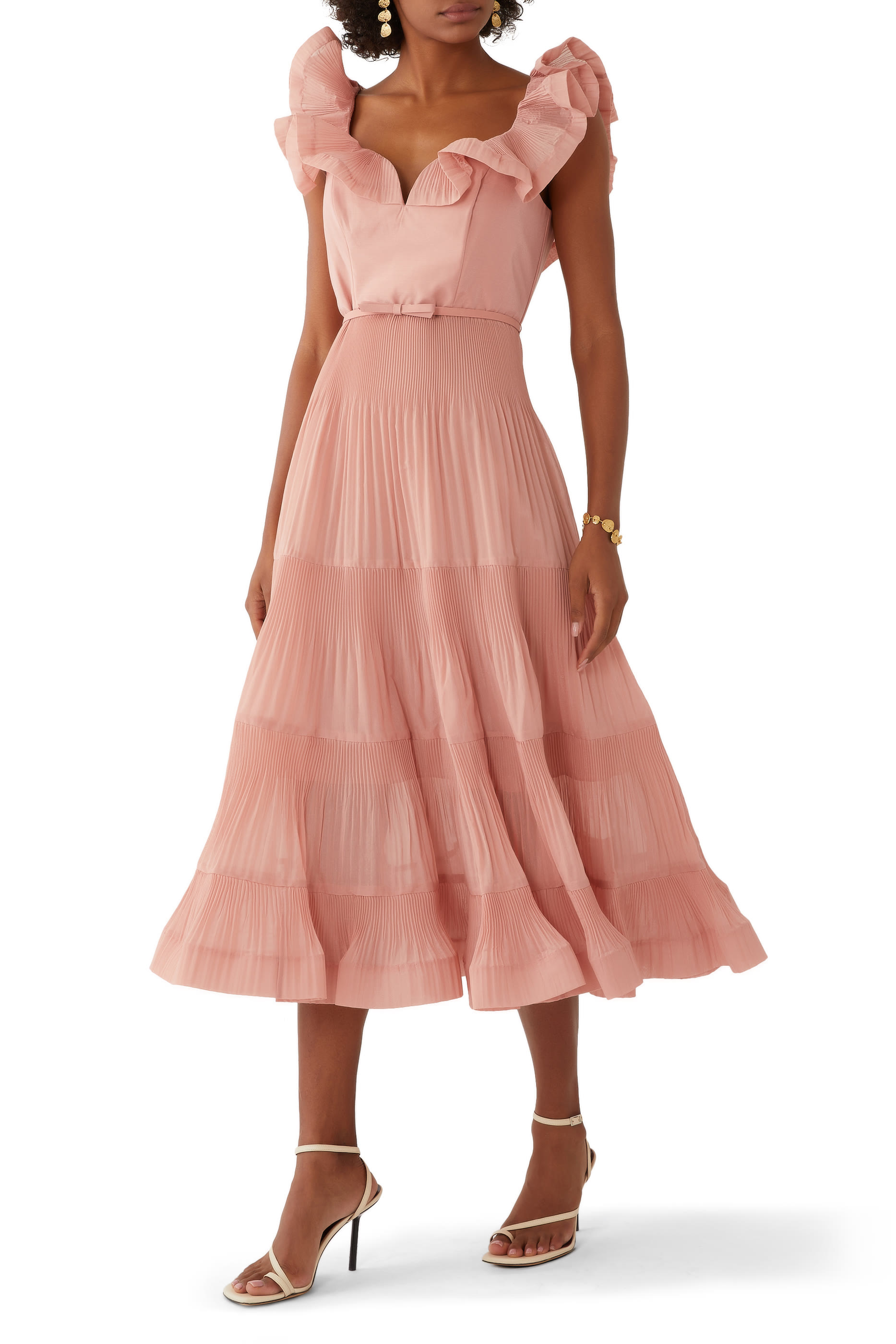 Pleated Frill Midi Dress
